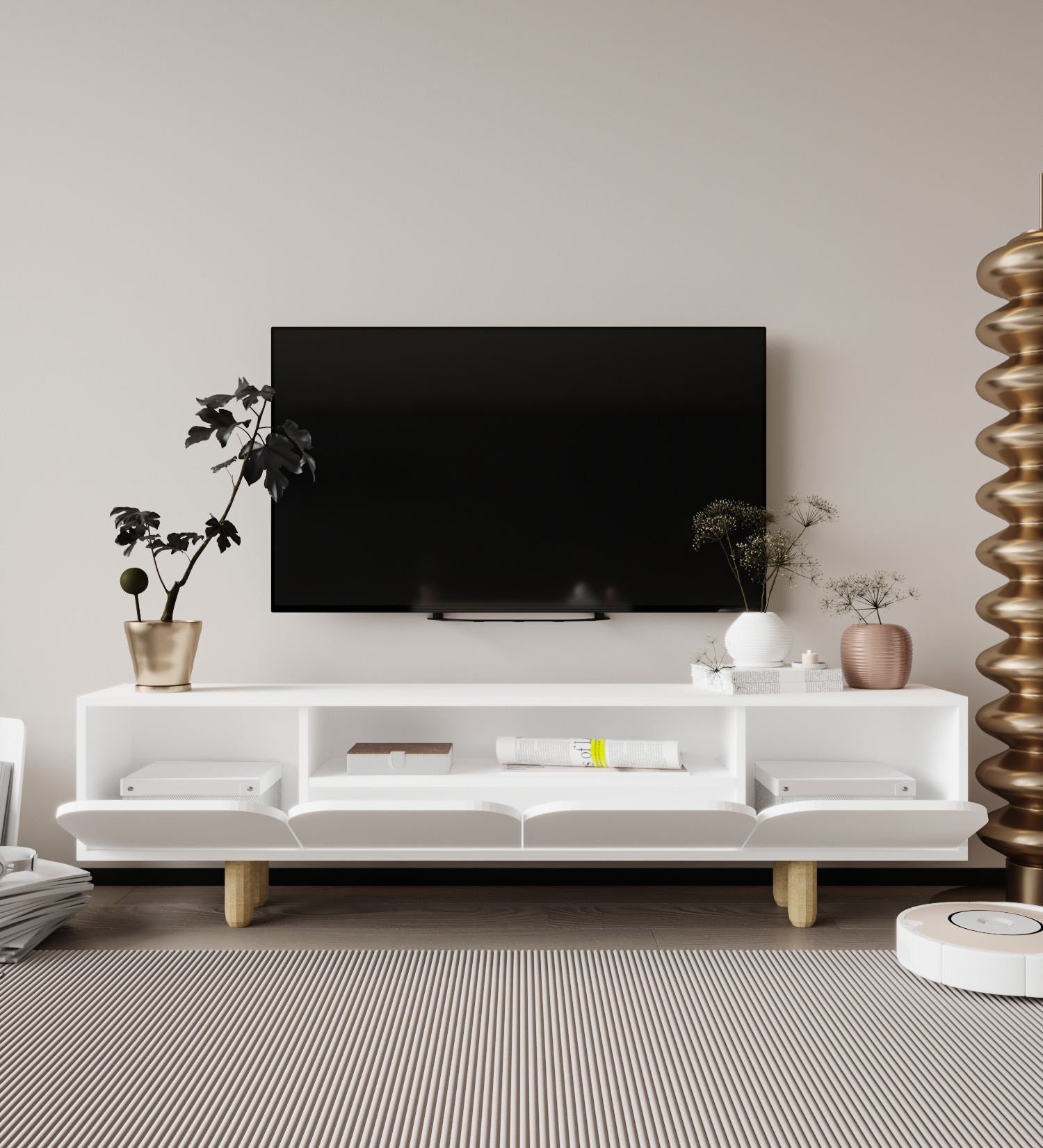Móvel de TV – 180x48x29,8 cm – Branco – Aglomerado e Madeira
