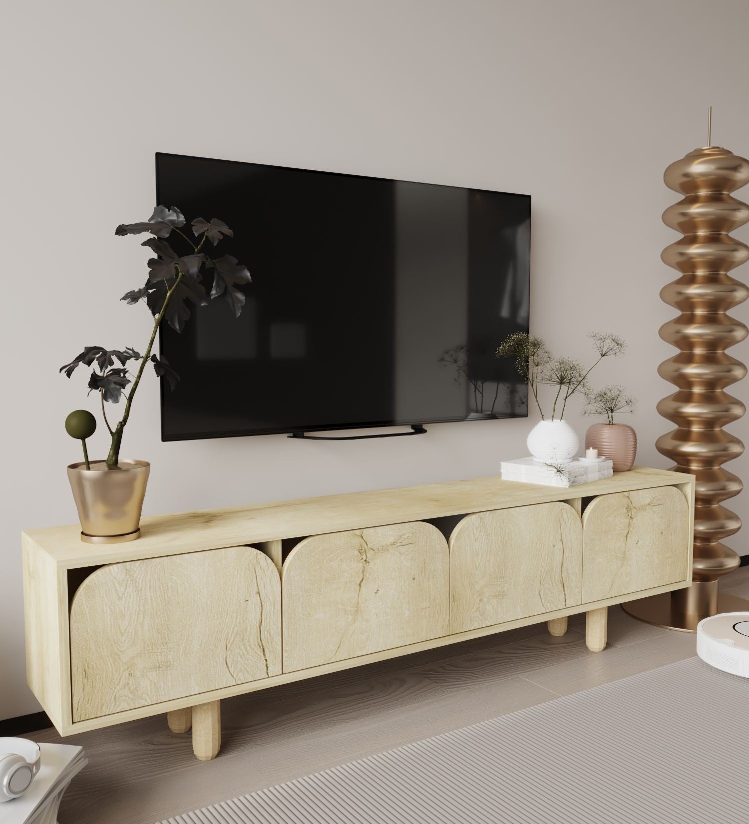 Móvel de TV – 180 cm x 48 cm x 29,8 cm – Carvalho Safira – Aglomerado revestido de melamina