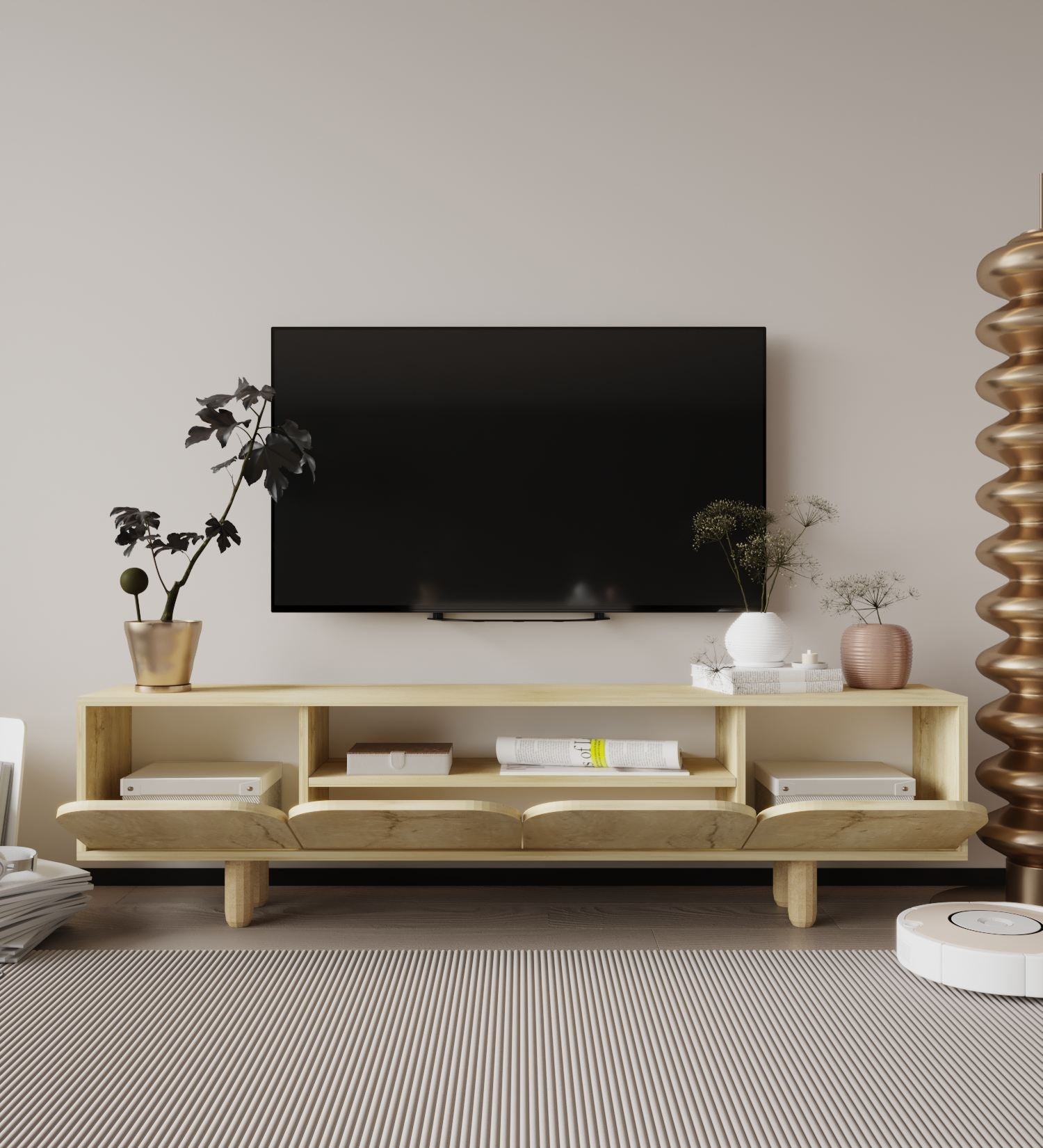 Móvel de TV – 180 cm x 48 cm x 29,8 cm – Carvalho Safira – Aglomerado revestido de melamina