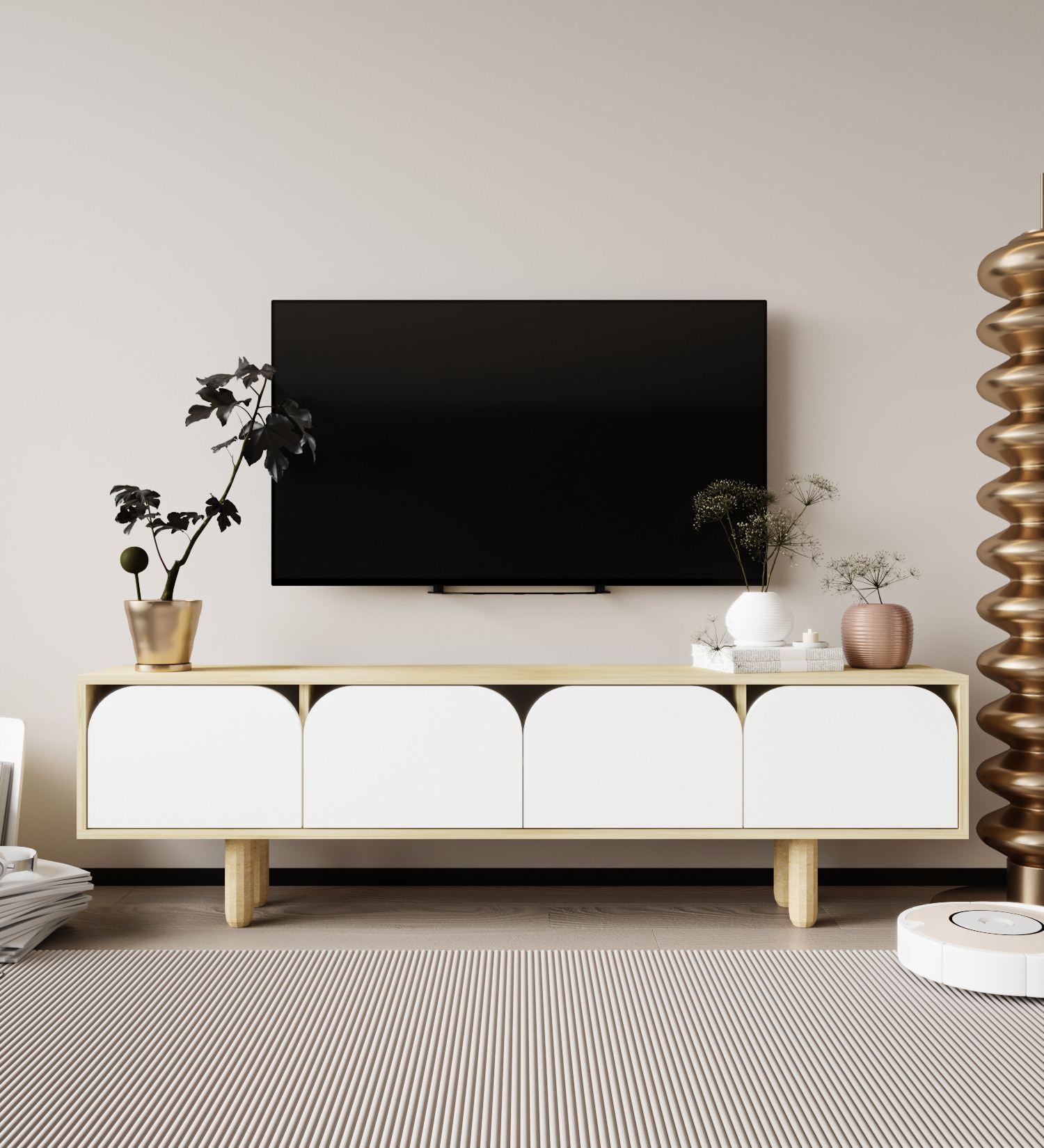 Móvel de TV – 180 cm x 48 cm x 29,8 cm – Carvalho Safira e Branco – Aglomerado