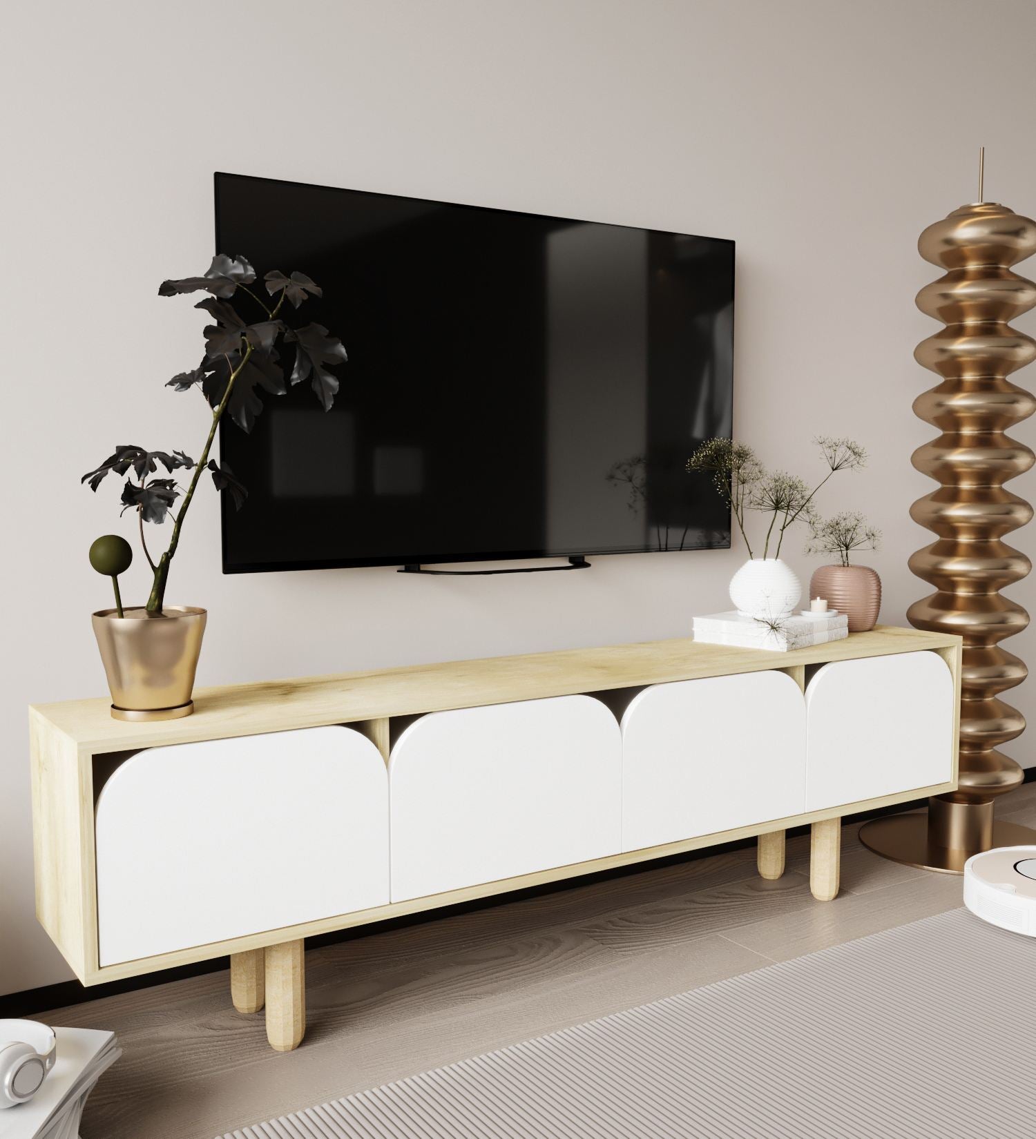 Móvel de TV – 180 cm x 48 cm x 29,8 cm – Carvalho Safira e Branco – Aglomerado