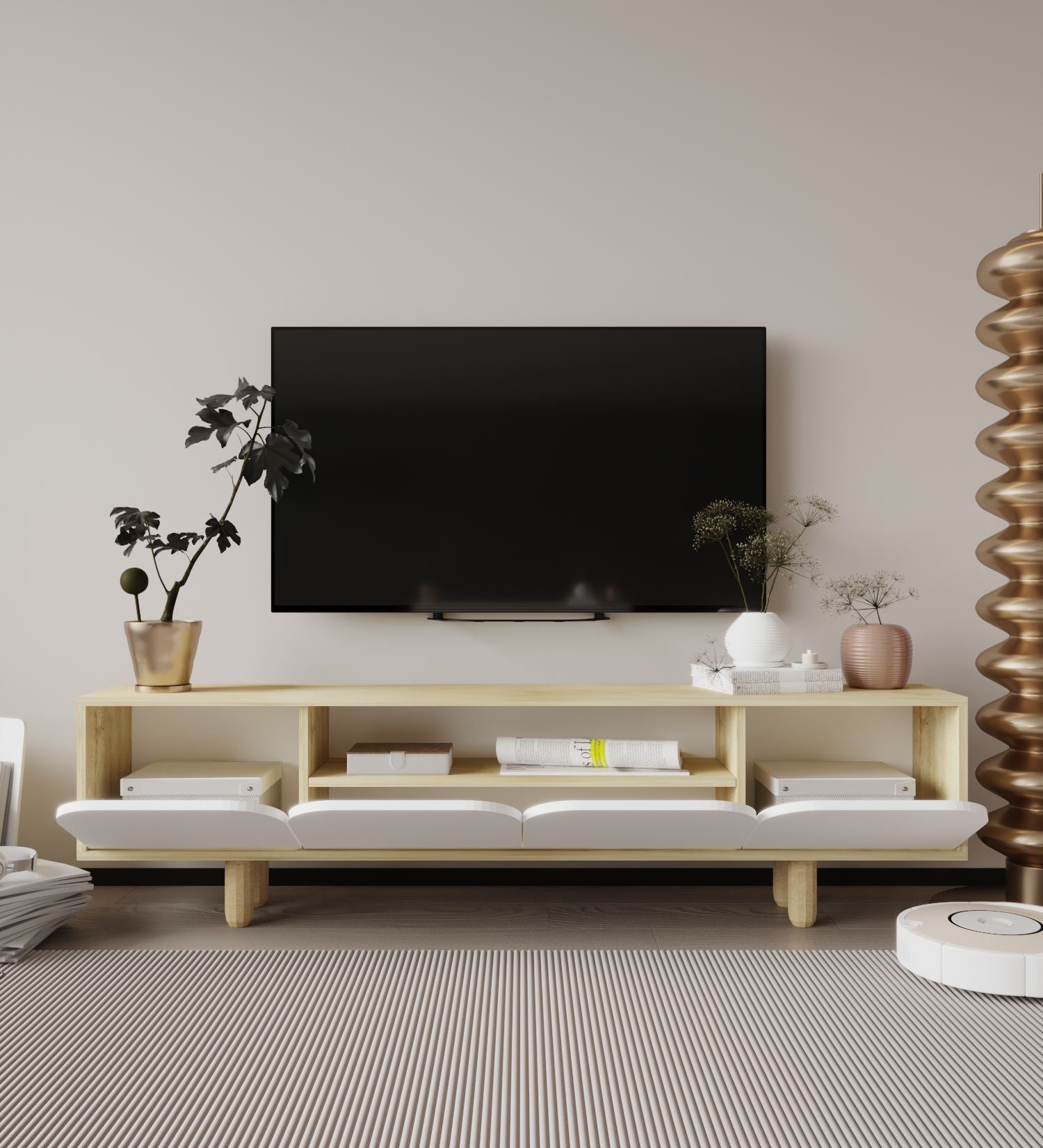 Móvel de TV – 180 cm x 48 cm x 29,8 cm – Carvalho Safira e Branco – Aglomerado