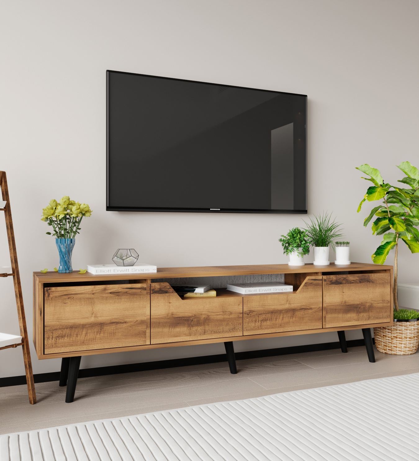 Móvel de TV – 180 cm – Nogueira – Aglomerado revestido de melamina