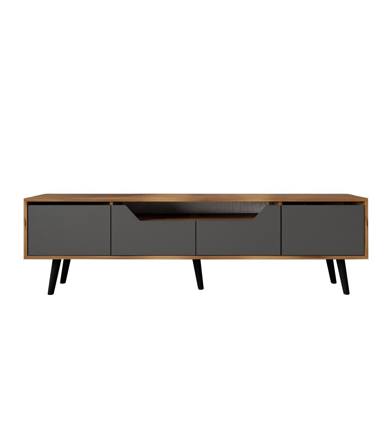 Móvel de TV – 180 cm – Nogueira e Antracite – Aglomerado com melamina