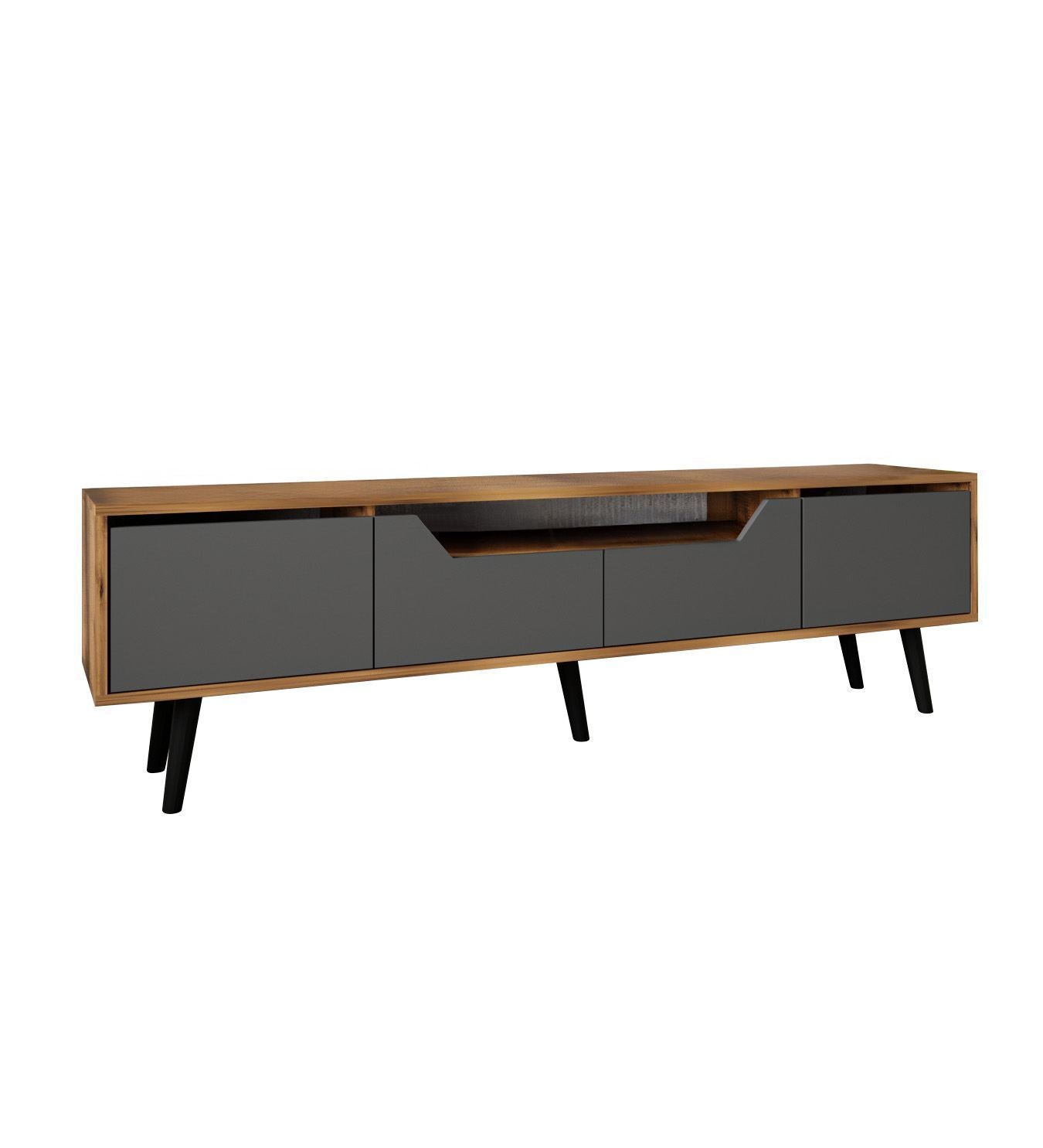 Móvel de TV – 180 cm – Nogueira e Antracite – Aglomerado com melamina