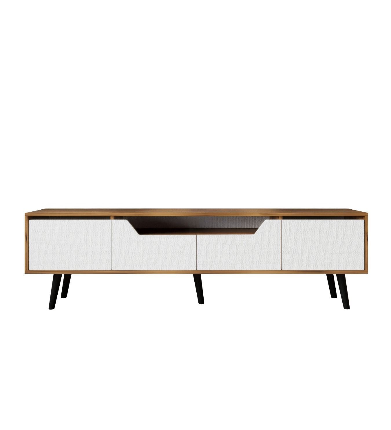 Móvel de TV – 180 cm – Nogueira e Branco – Aglomerado com melamina