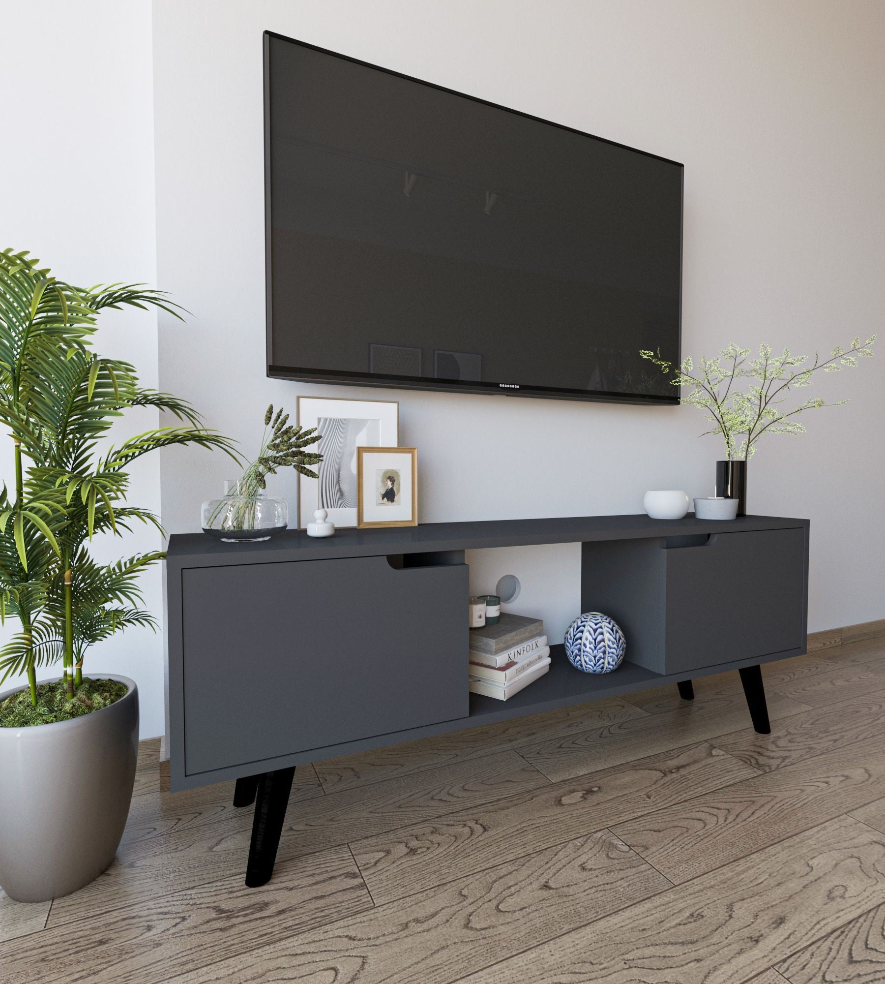 Móvel de TV – 139,7 cm x 53 cm x 53 cm – Antracite – Aglomerado