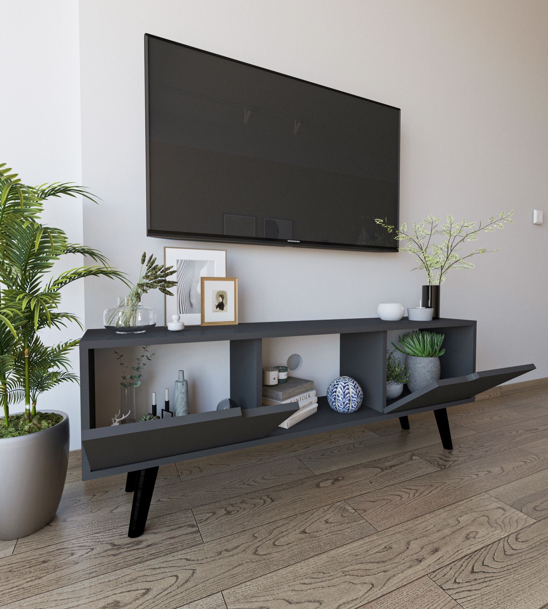 Móvel de TV – 139,7 cm x 53 cm x 53 cm – Antracite – Aglomerado
