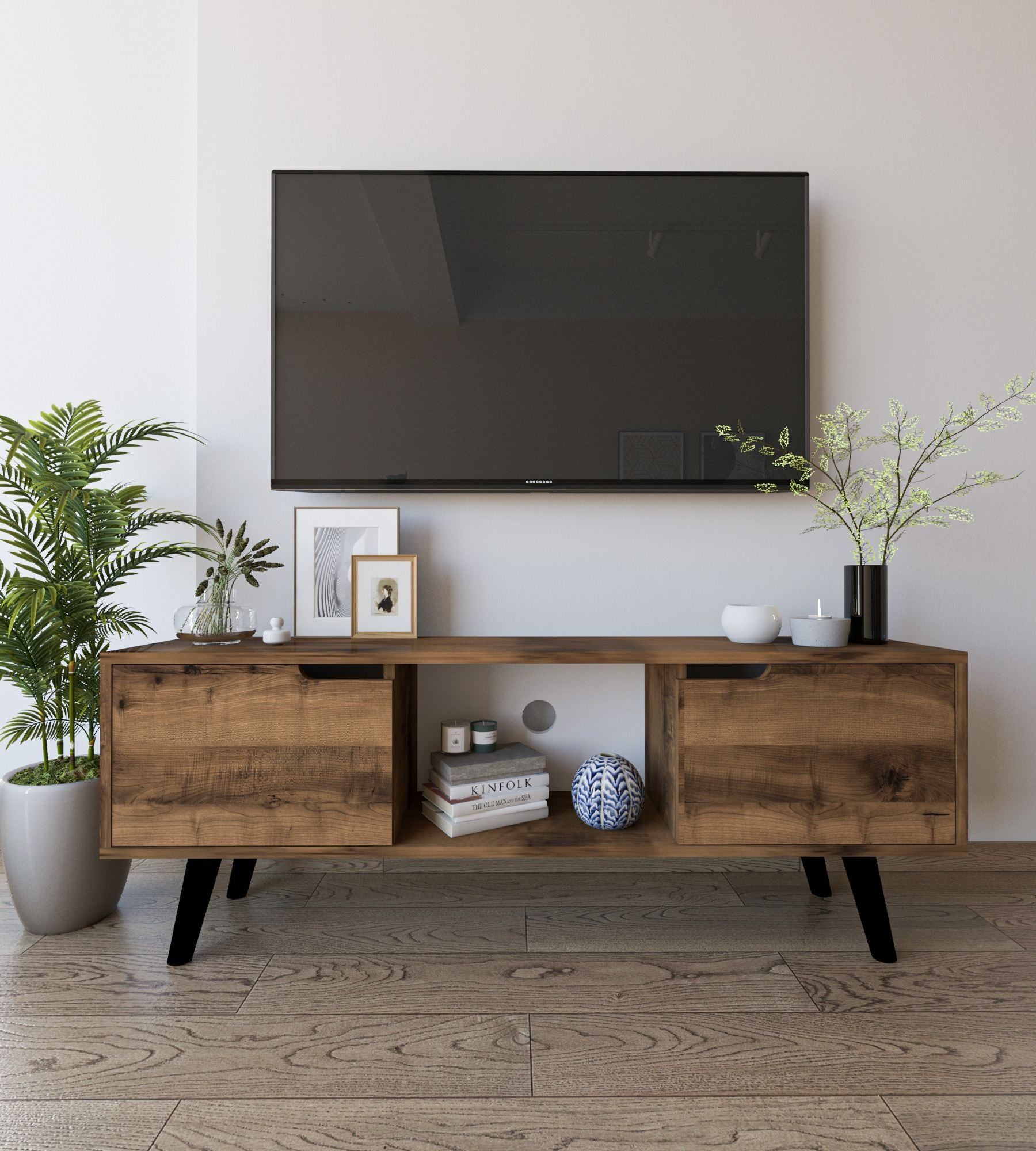 Móvel de TV – 139,7 cm x 53 cm x 53 cm – Nogueira – Aglomerado com melamina