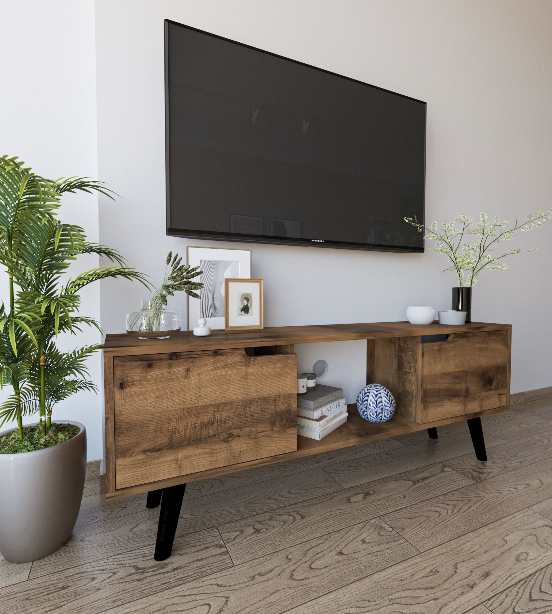 Móvel de TV – 139,7 cm x 53 cm x 53 cm – Nogueira – Aglomerado com melamina