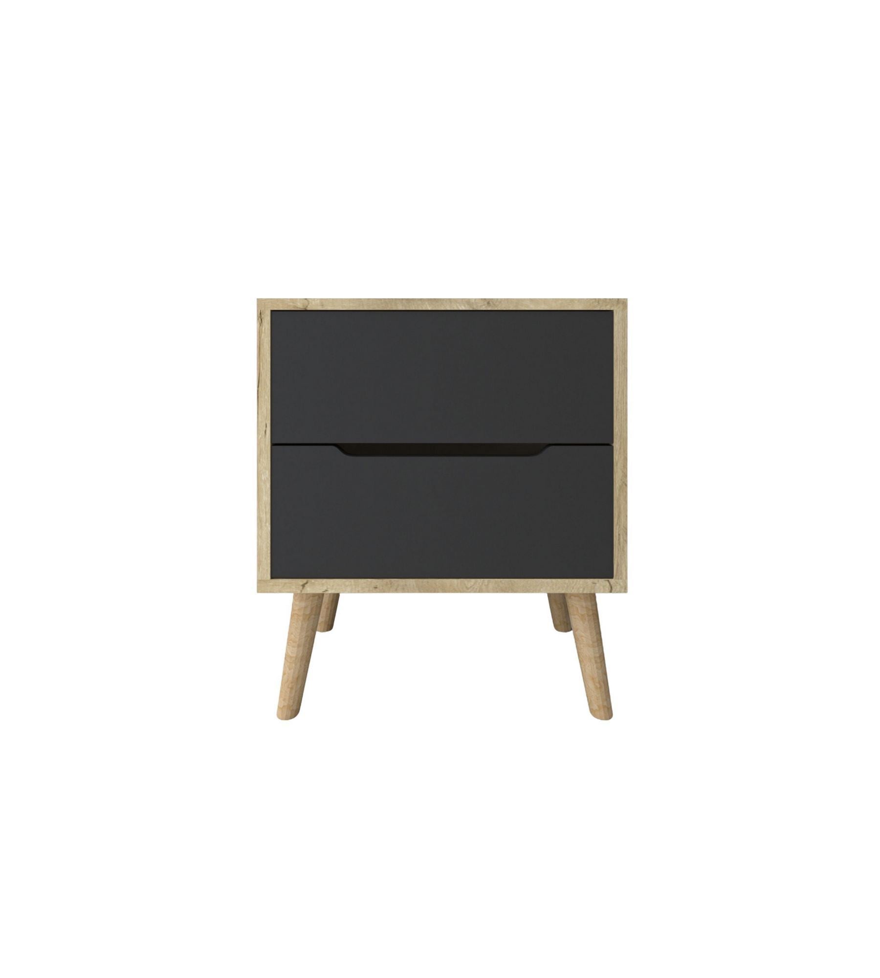 Mesa de cabeceira – 50 cm x 60 cm x 44 cm – Carvalho Safira e Antracite – Aglomerado revestido de melamina e pernas de madeira