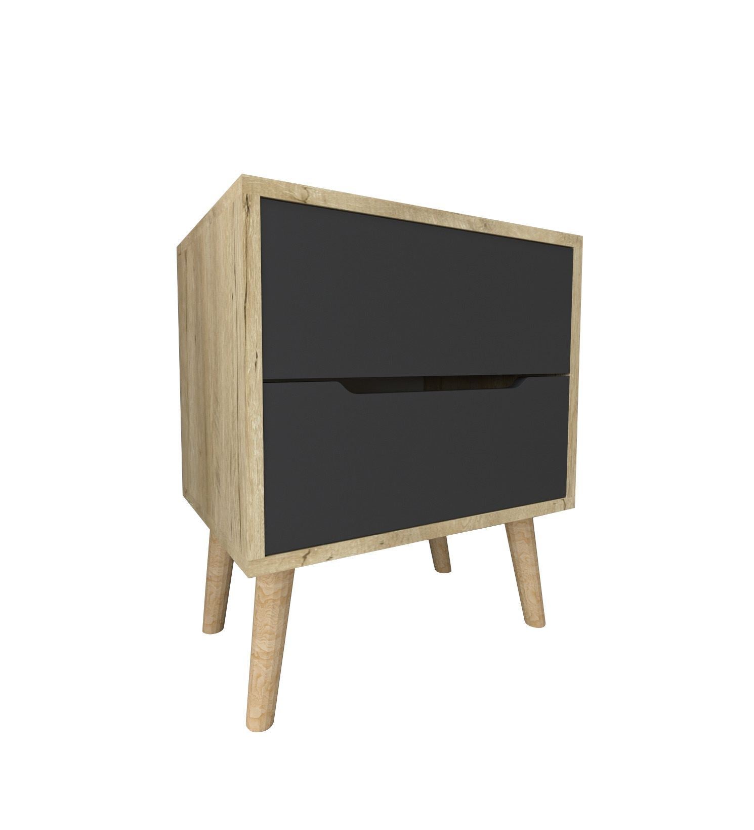 Mesa de cabeceira – 50 cm x 60 cm x 44 cm – Carvalho Safira e Antracite – Aglomerado revestido de melamina e pernas de madeira
