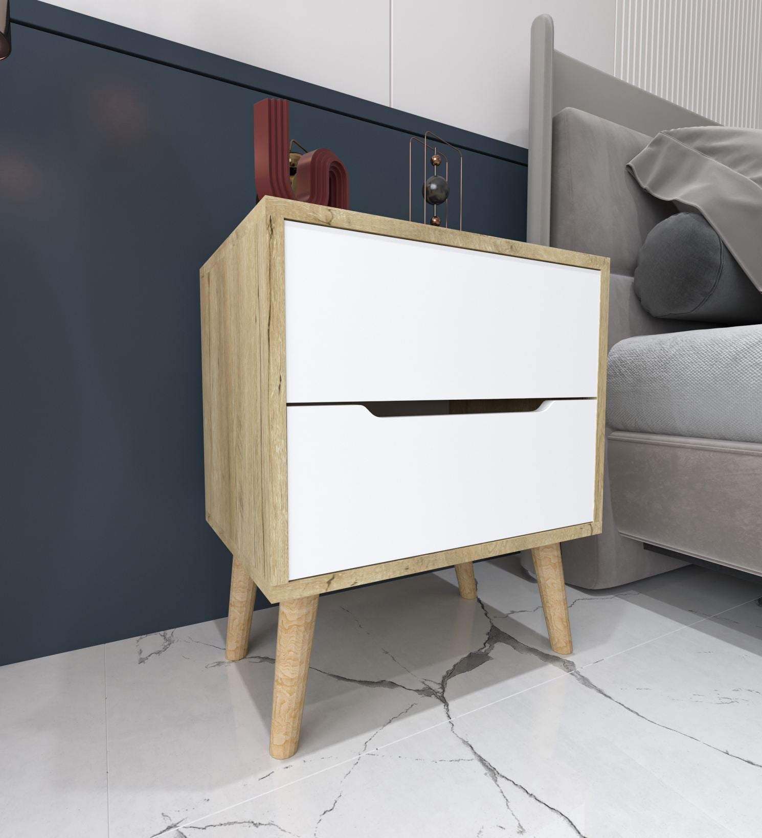 Mesa de cabeceira – 50 cm x 60 cm x 44 cm – Carvalho Safira e Branco – Aglomerado