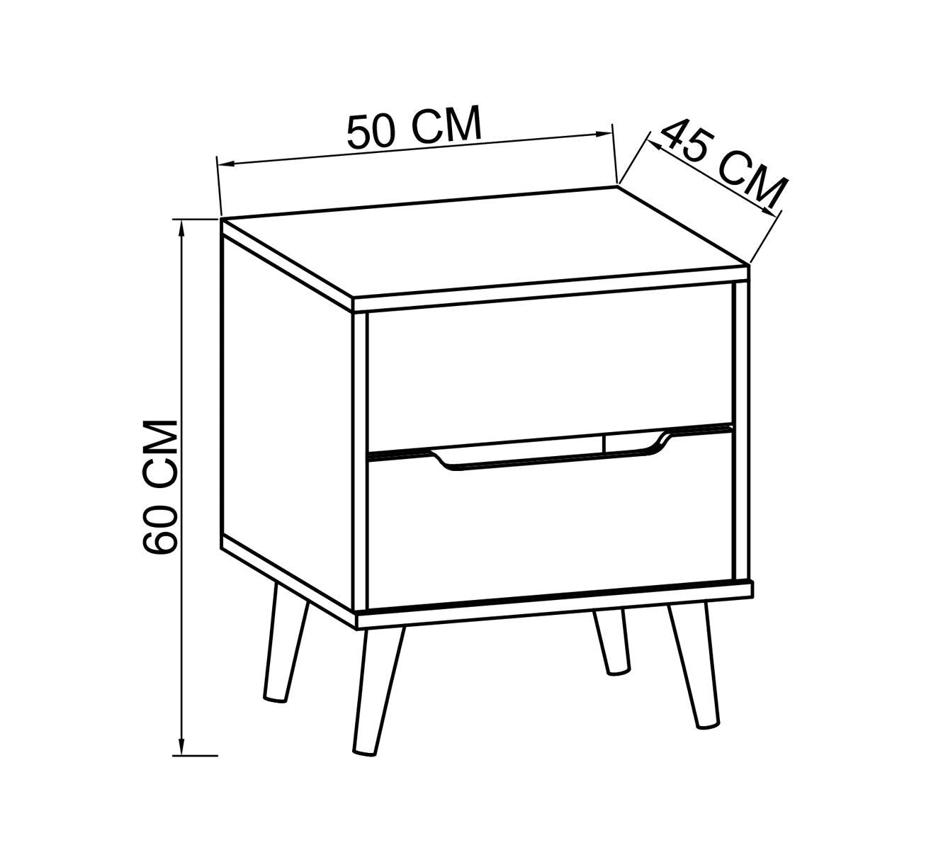 Mesa de cabeceira – 50 cm x 60 cm x 44 cm – Carvalho Safira e Branco – Aglomerado