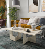 Mesa de Centro – 104 cm x 37 cm x 51,7 cm – Travertino – Chipboard revestido de melamina