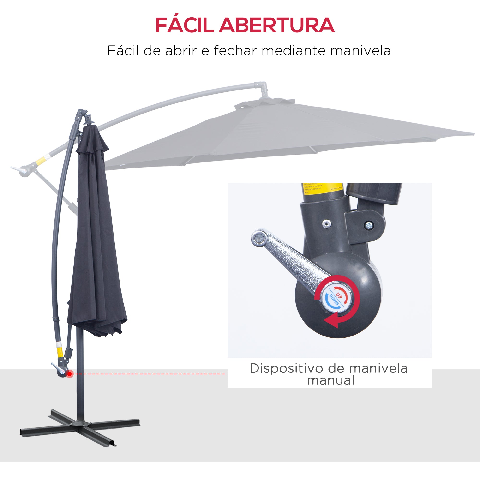 Chapéu de Sol – Ø300x260cm – Preto – Metal e Poliéster