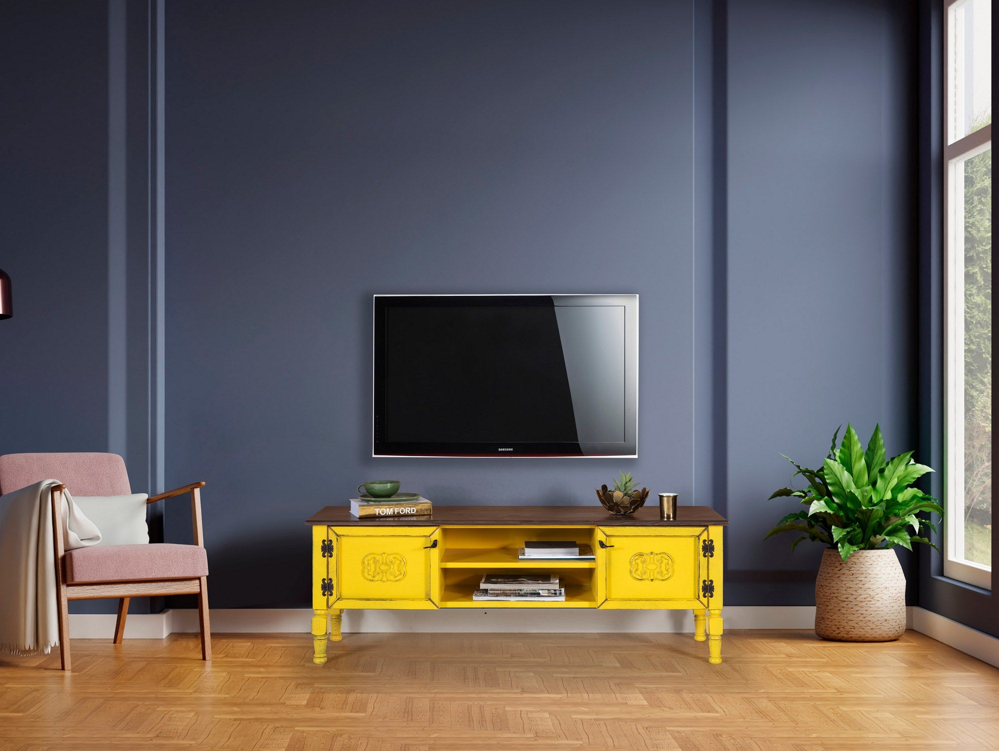Móvel de TV – 150 cm x 40 cm x 50 cm – Amarelo – MDF