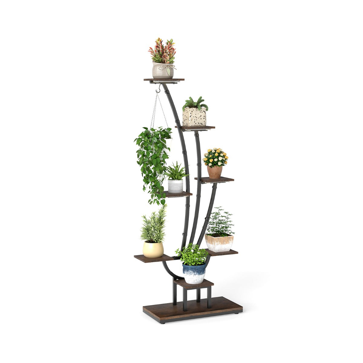 Estante de Plantas de Interior com Luzes em Metal de 8 Níveis com Gancho para Casa ou Escritório 67 x 30 x 156 cm Marrom e Preto