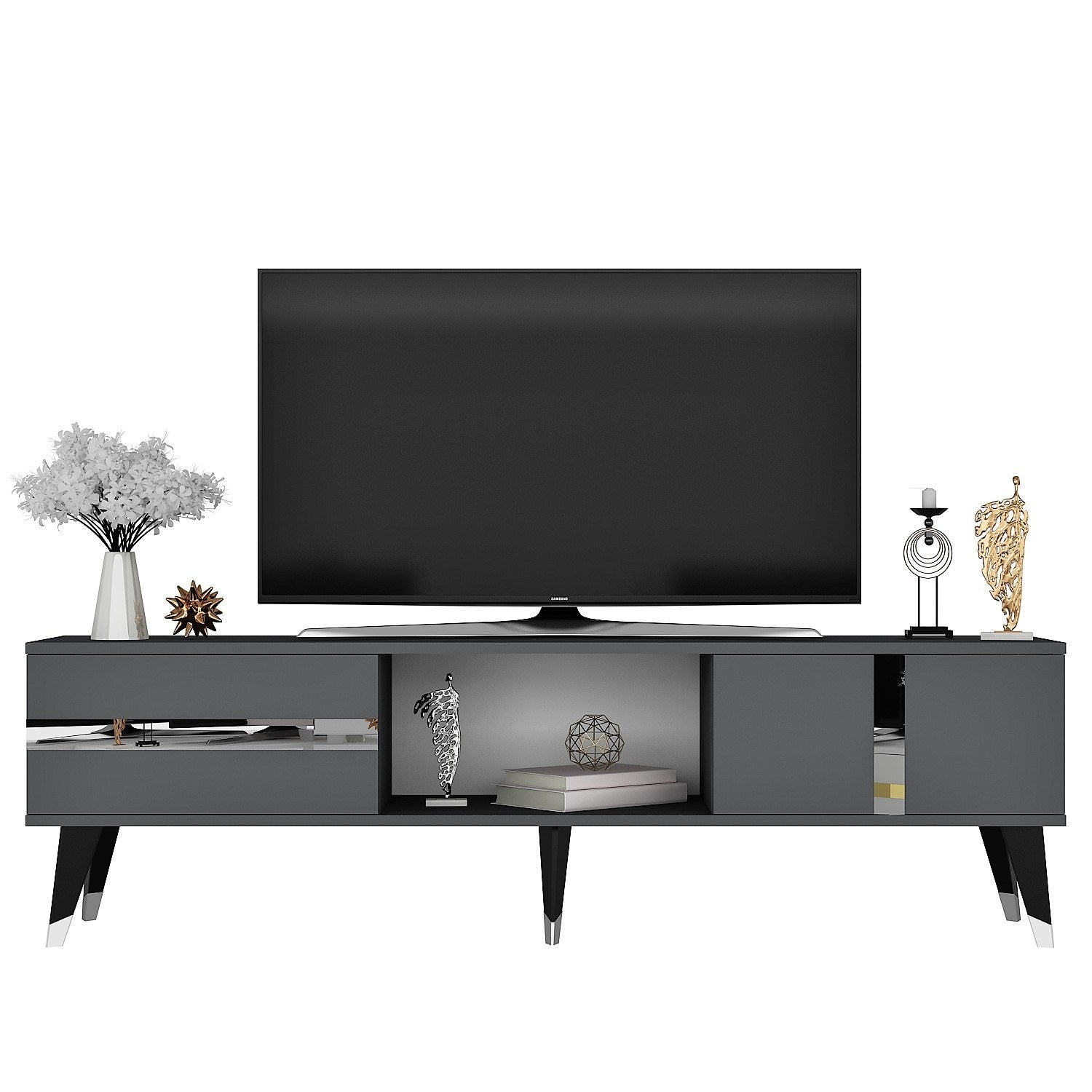 Móvel de TV – 150 cm x 29,6 cm x 50 cm – Antracite e Prata – Painel de Partículas