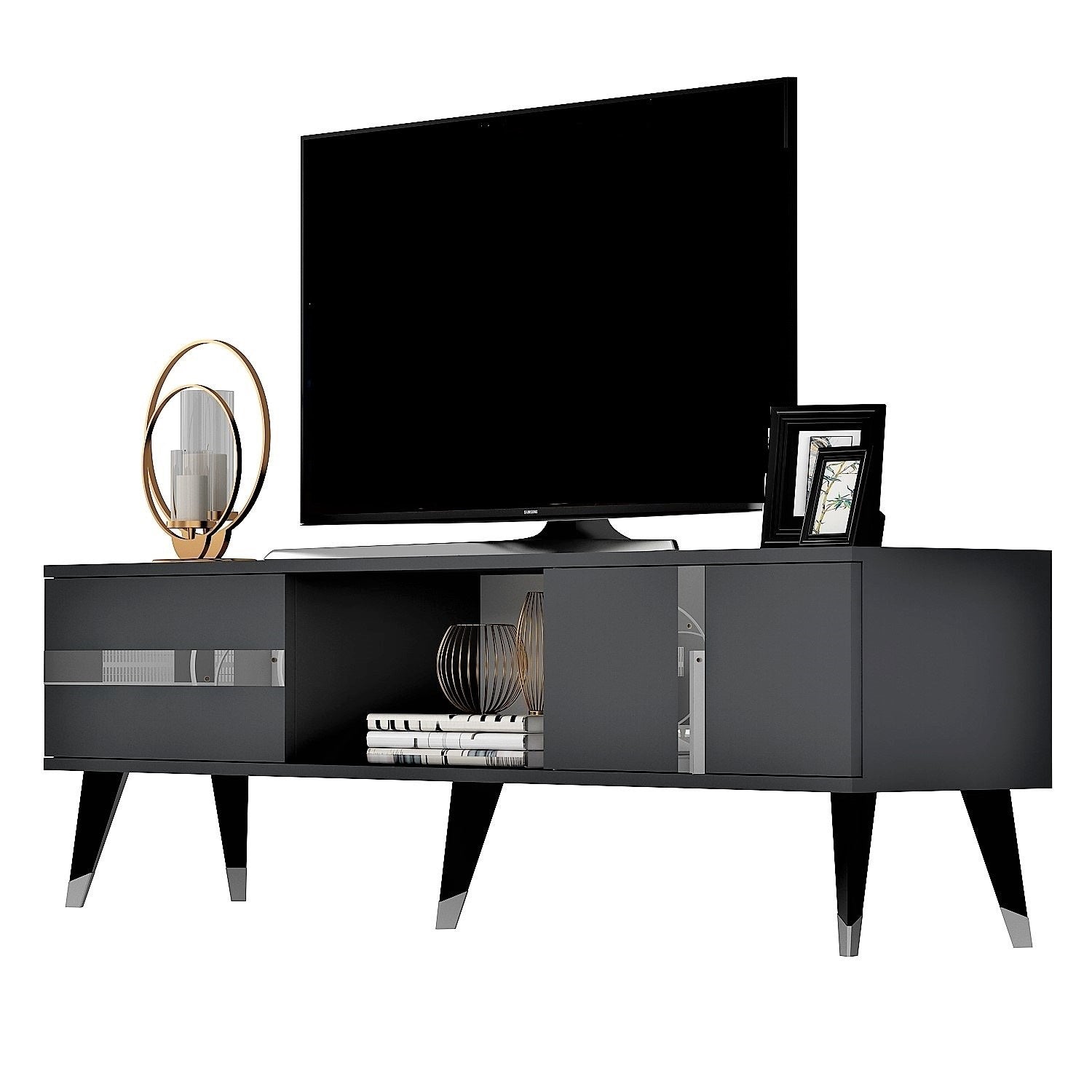 Móvel de TV – 150 cm x 29,6 cm x 50 cm – Antracite e Prata – Painel de Partículas