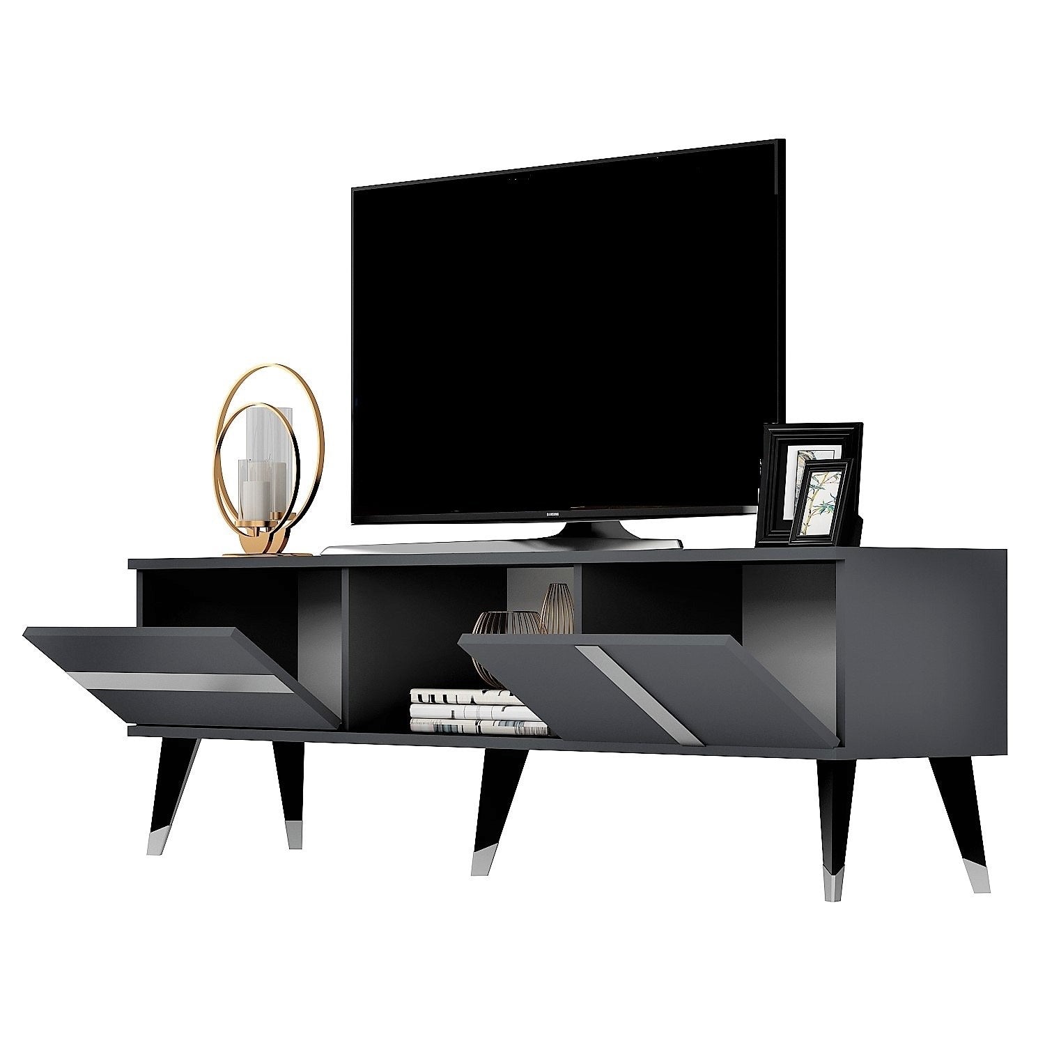 Móvel de TV – 150 cm x 29,6 cm x 50 cm – Antracite e Prata – Painel de Partículas