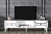 Móvel de TV – 150 cm de largura – Branco e prateado – Painel de partículas revestido de melamina