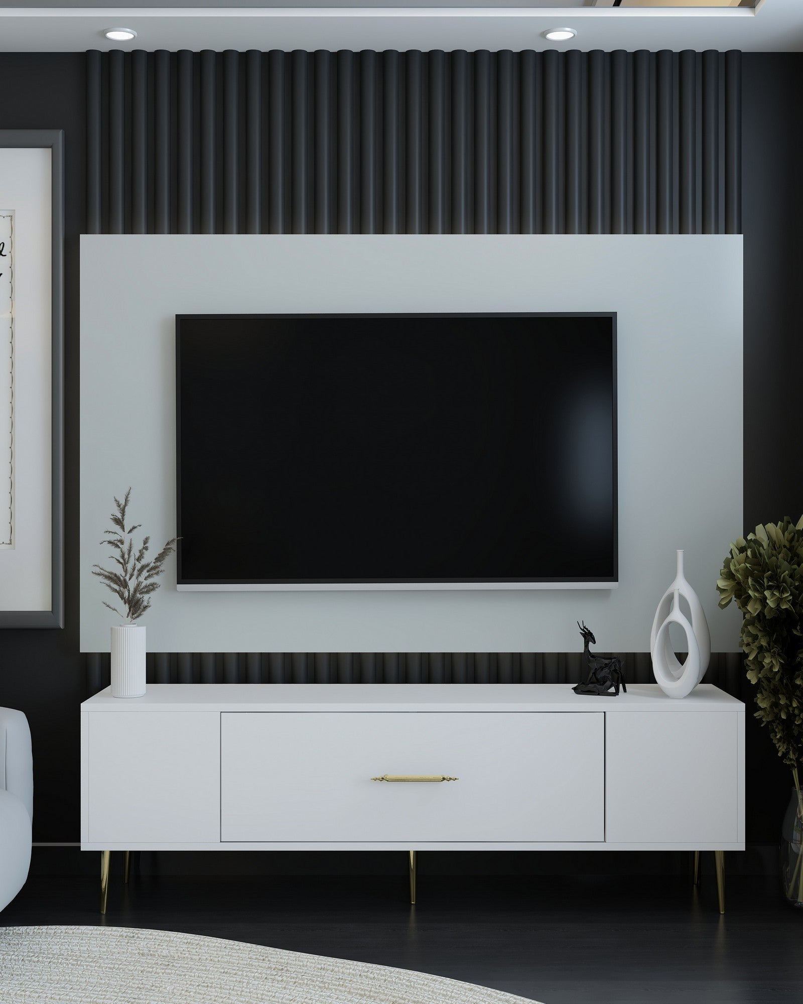 Móvel de TV – 150cm x 48.2cm x 29.6cm – Branco e Dourado – MDF