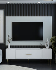 Móvel de TV – 150cm x 48.2cm x 29.6cm – Branco e Dourado – MDF