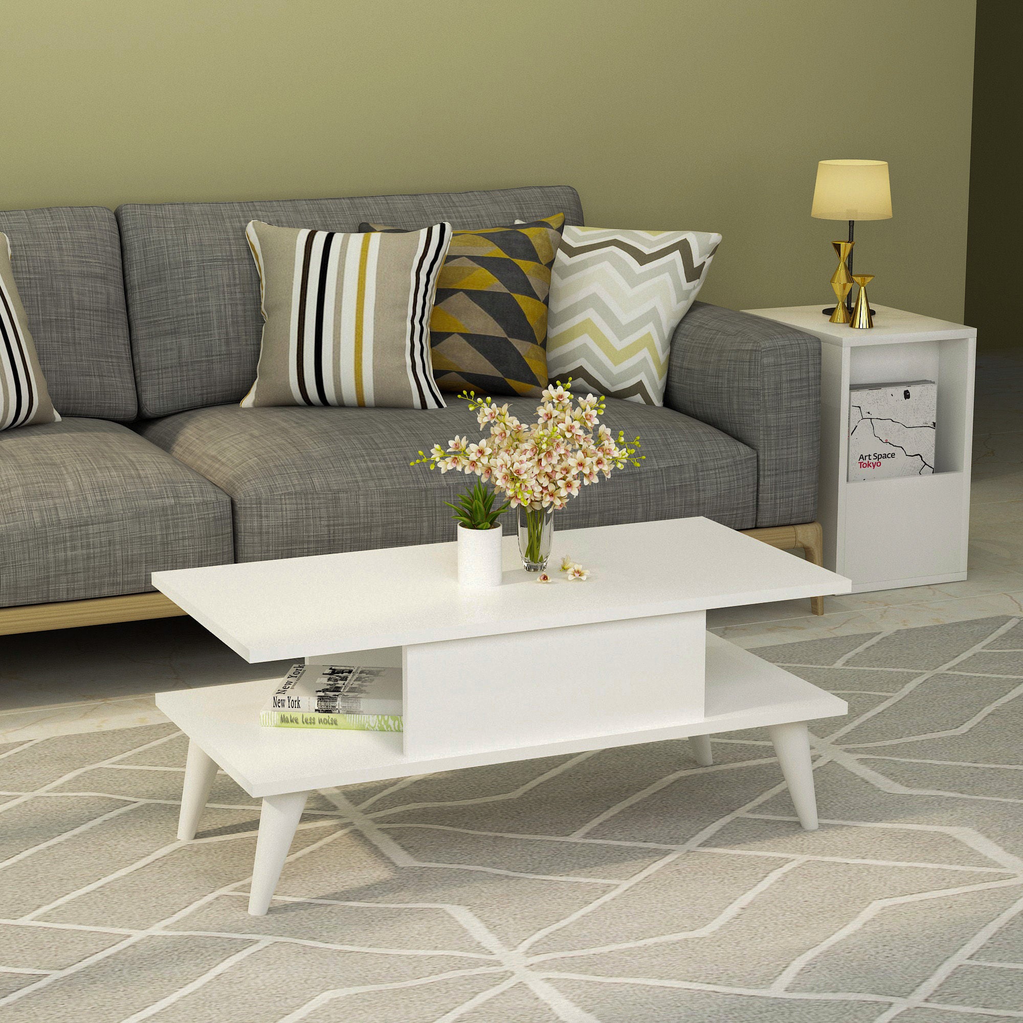 Mesa de Centro – 90cm x 40cm x 45cm – Branco – Painel de partículas revestido a melamina