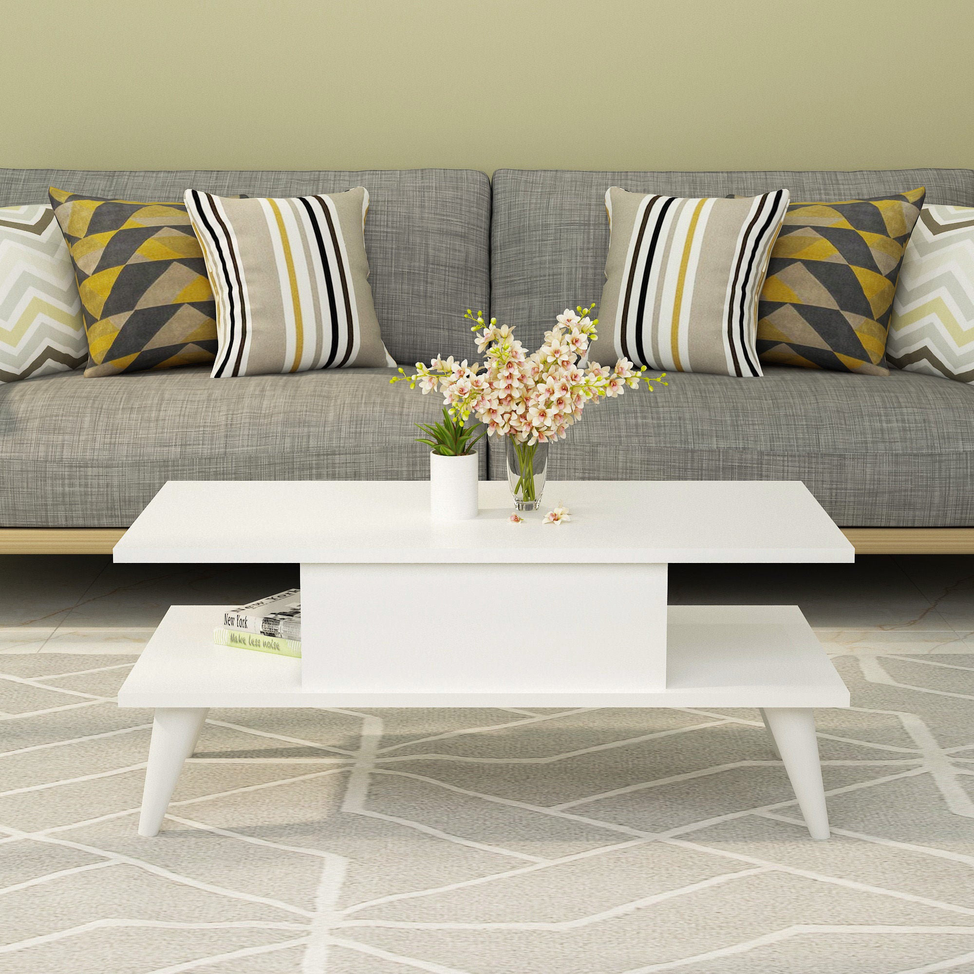 Mesa de Centro – 90cm x 40cm x 45cm – Branco – Painel de partículas revestido a melamina