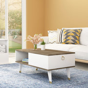 Mesa de Centro Moderna – 90 x 42,4 x 45 cm – Nogueira e Branco – Painéis de Partículas Revestidos em Melamina