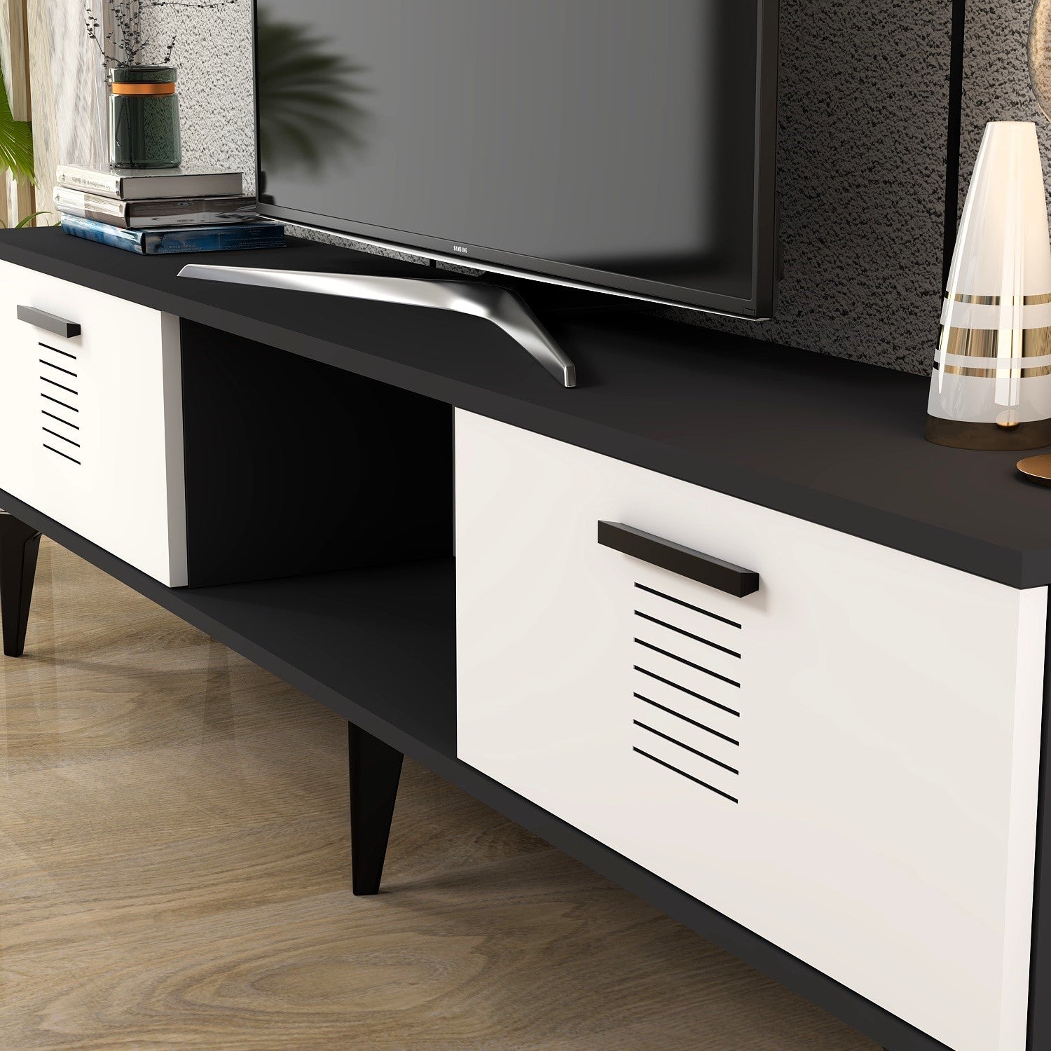 Móvel de TV – 150cm x 44.6cm x 29.6cm – Antracite e Branco – MDF