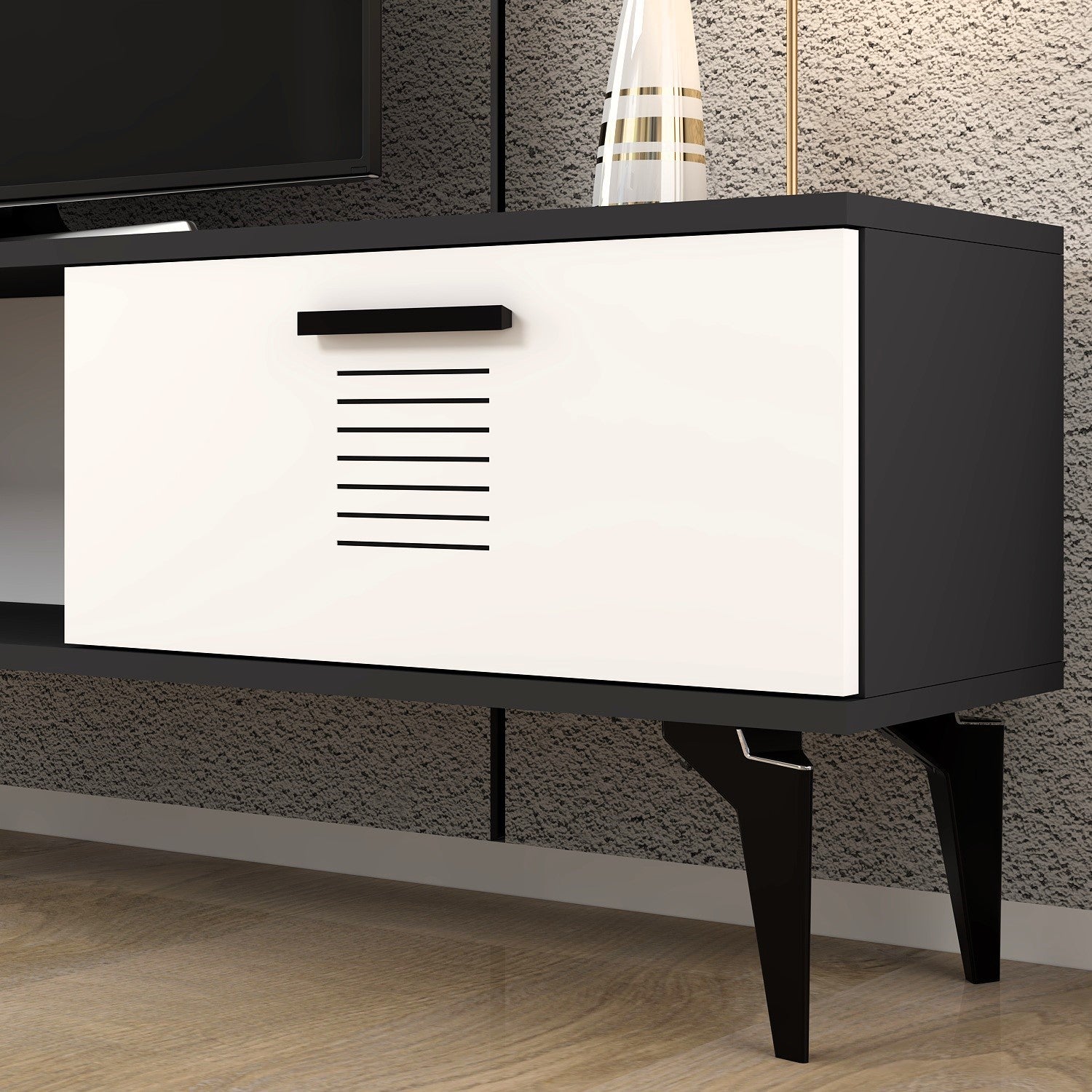 Móvel de TV – 150cm x 44.6cm x 29.6cm – Antracite e Branco – MDF