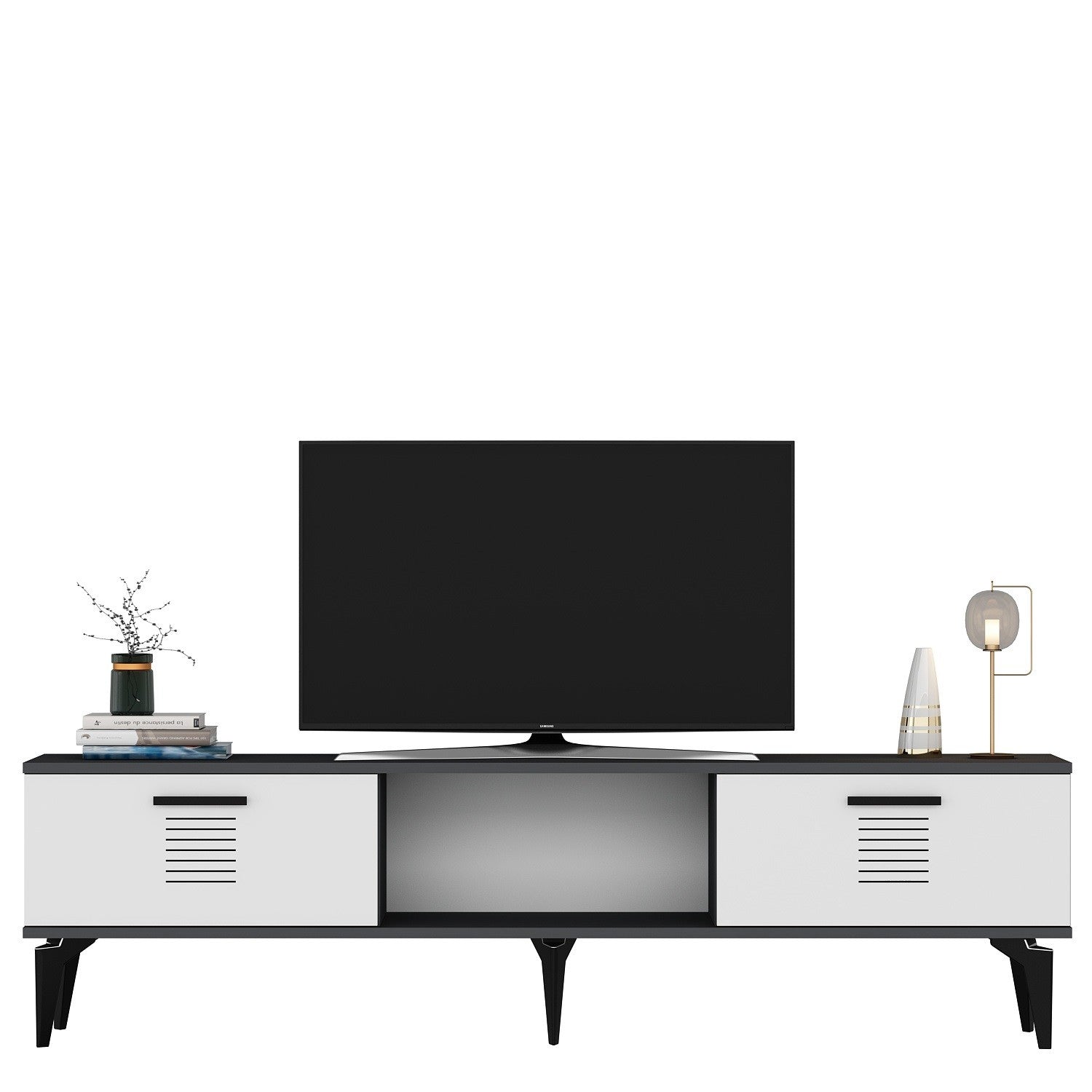 Móvel de TV – 150cm x 44.6cm x 29.6cm – Antracite e Branco – MDF