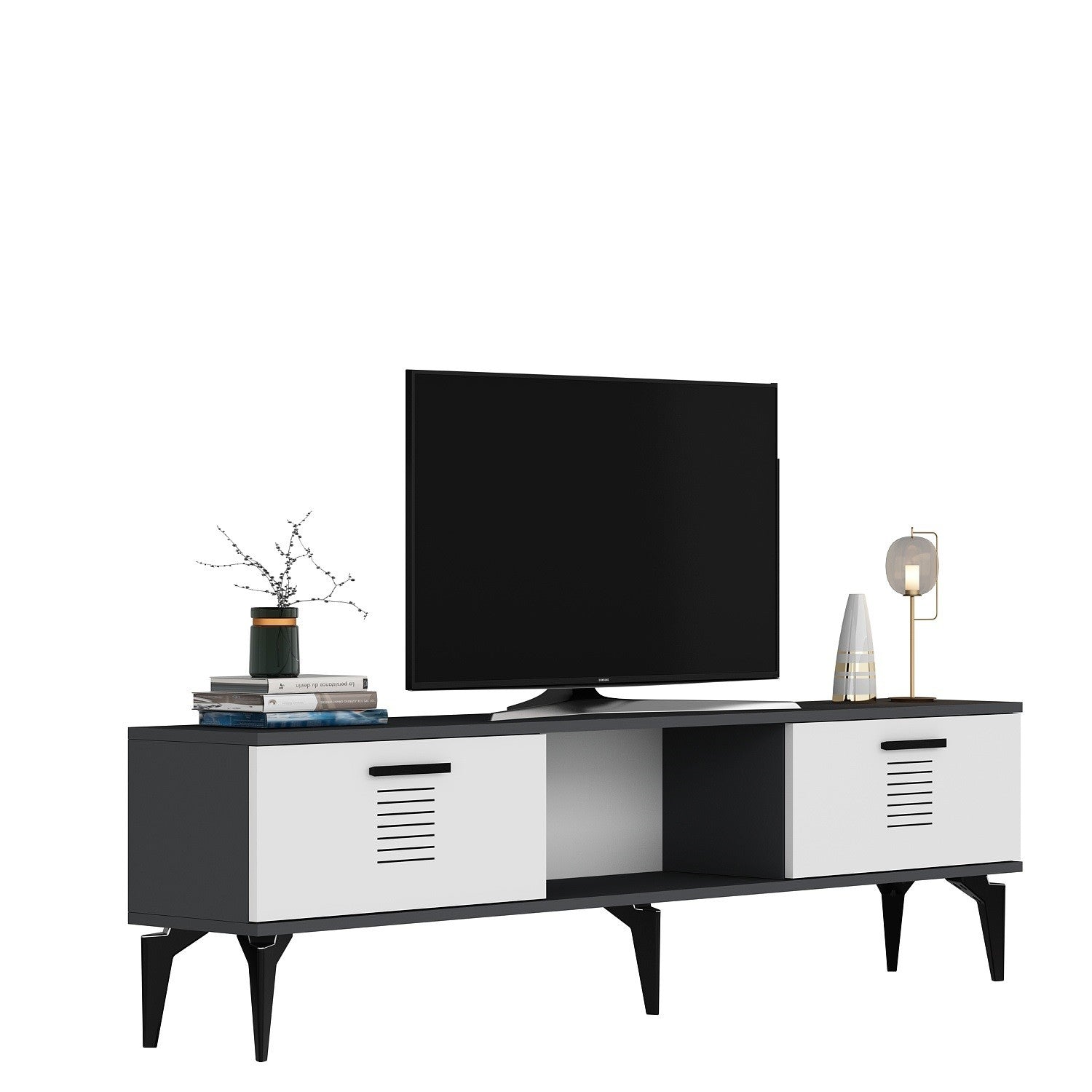 Móvel de TV – 150cm x 44.6cm x 29.6cm – Antracite e Branco – MDF