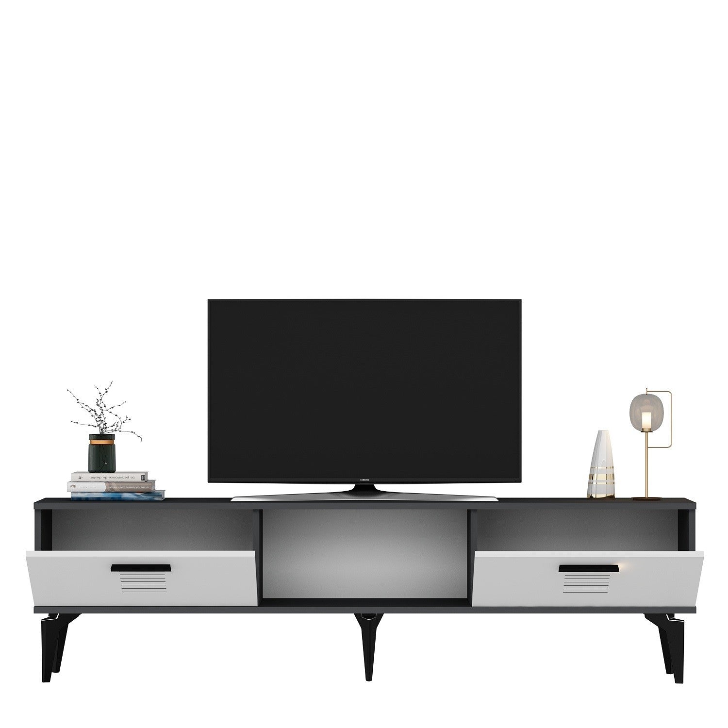 Móvel de TV – 150cm x 44.6cm x 29.6cm – Antracite e Branco – MDF