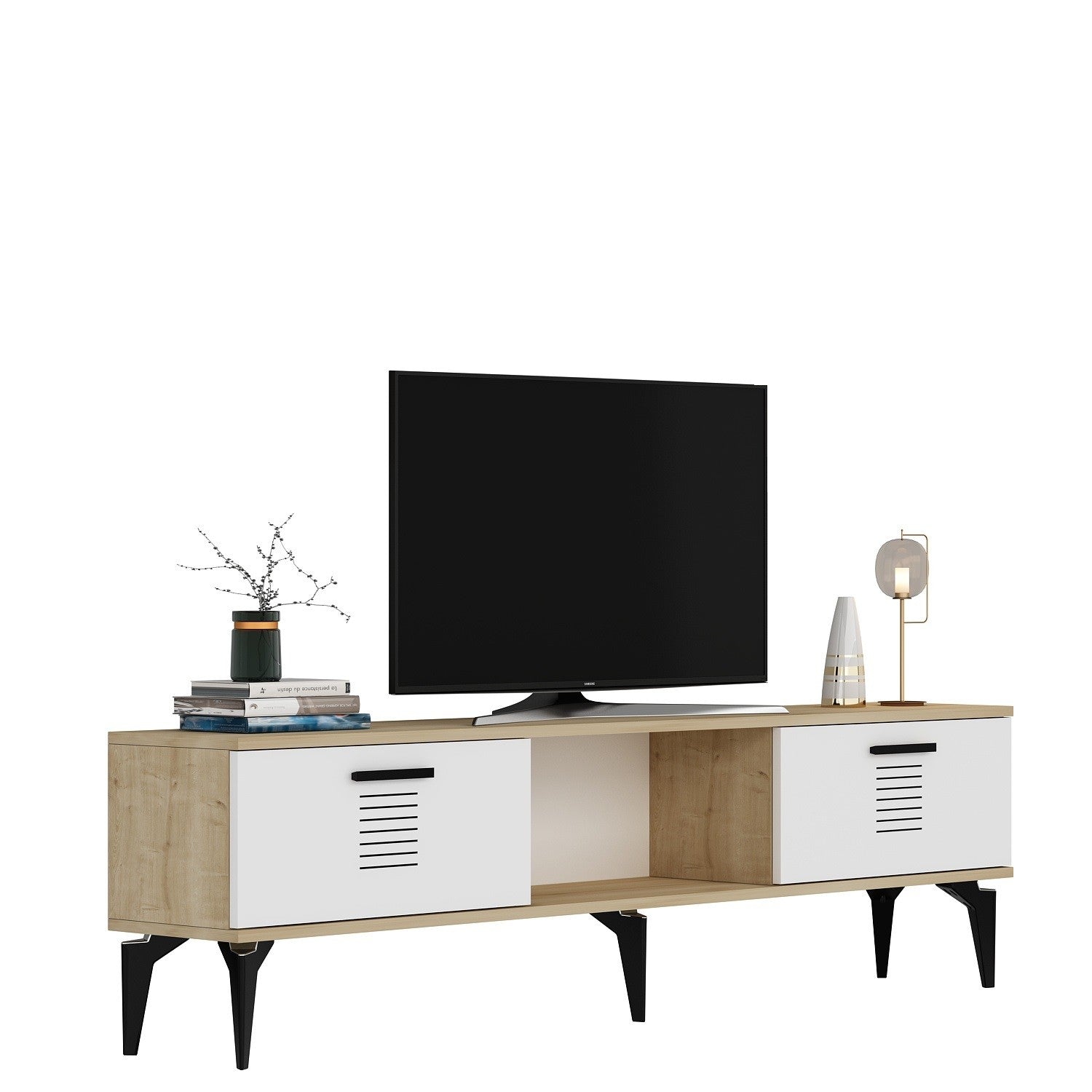 Móvel de TV – 150 cm x 44,6 cm x 29,6 cm – Carvalho Safira e Branco – MDF