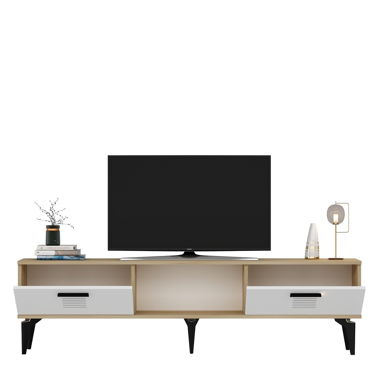 Móvel de TV – 150 cm x 44,6 cm x 29,6 cm – Carvalho Safira e Branco – MDF