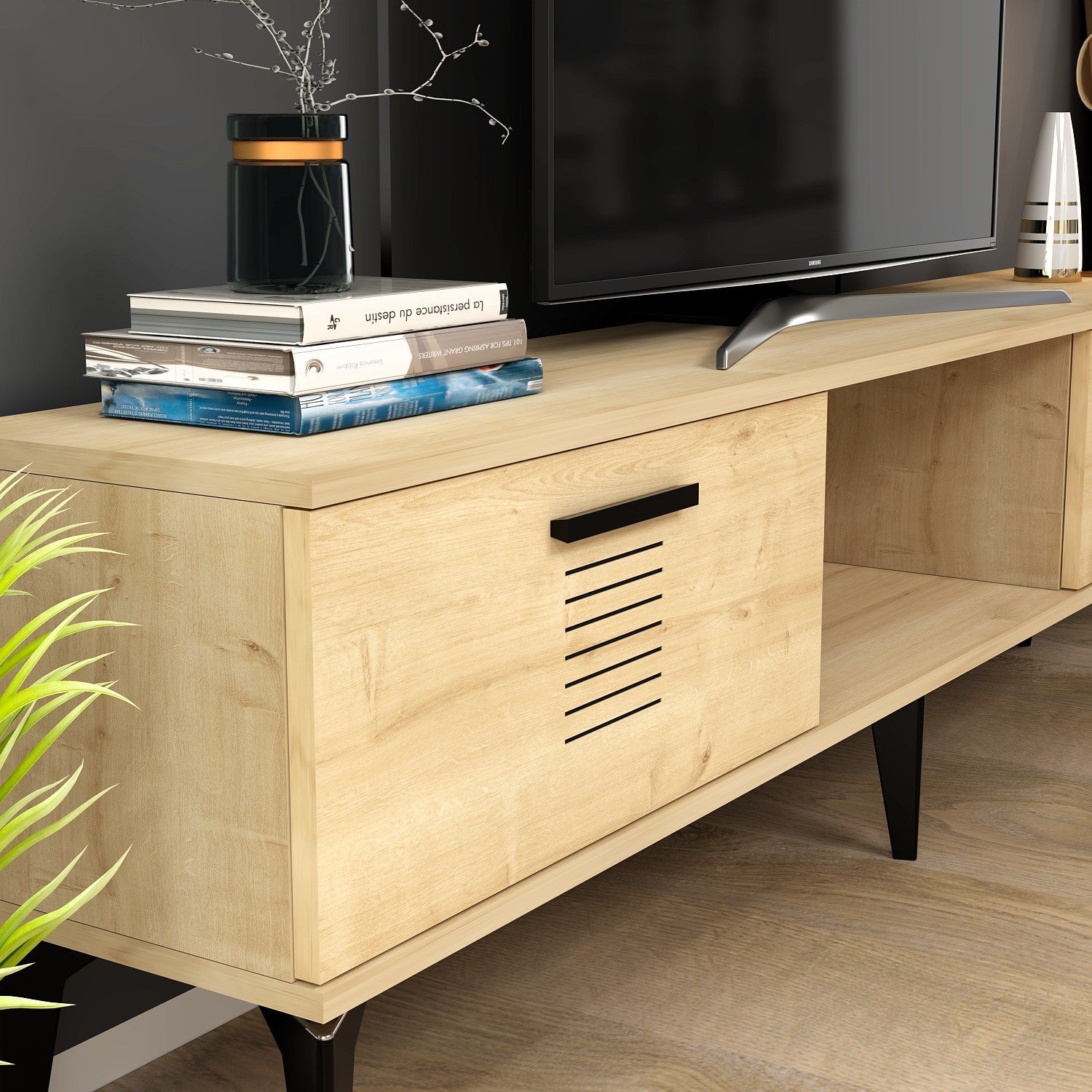 Móvel de TV – 150 cm x 44,6 cm x 29,6 cm – Carvalho Safira – Painel de Partículas Revestido em 100% Melamina