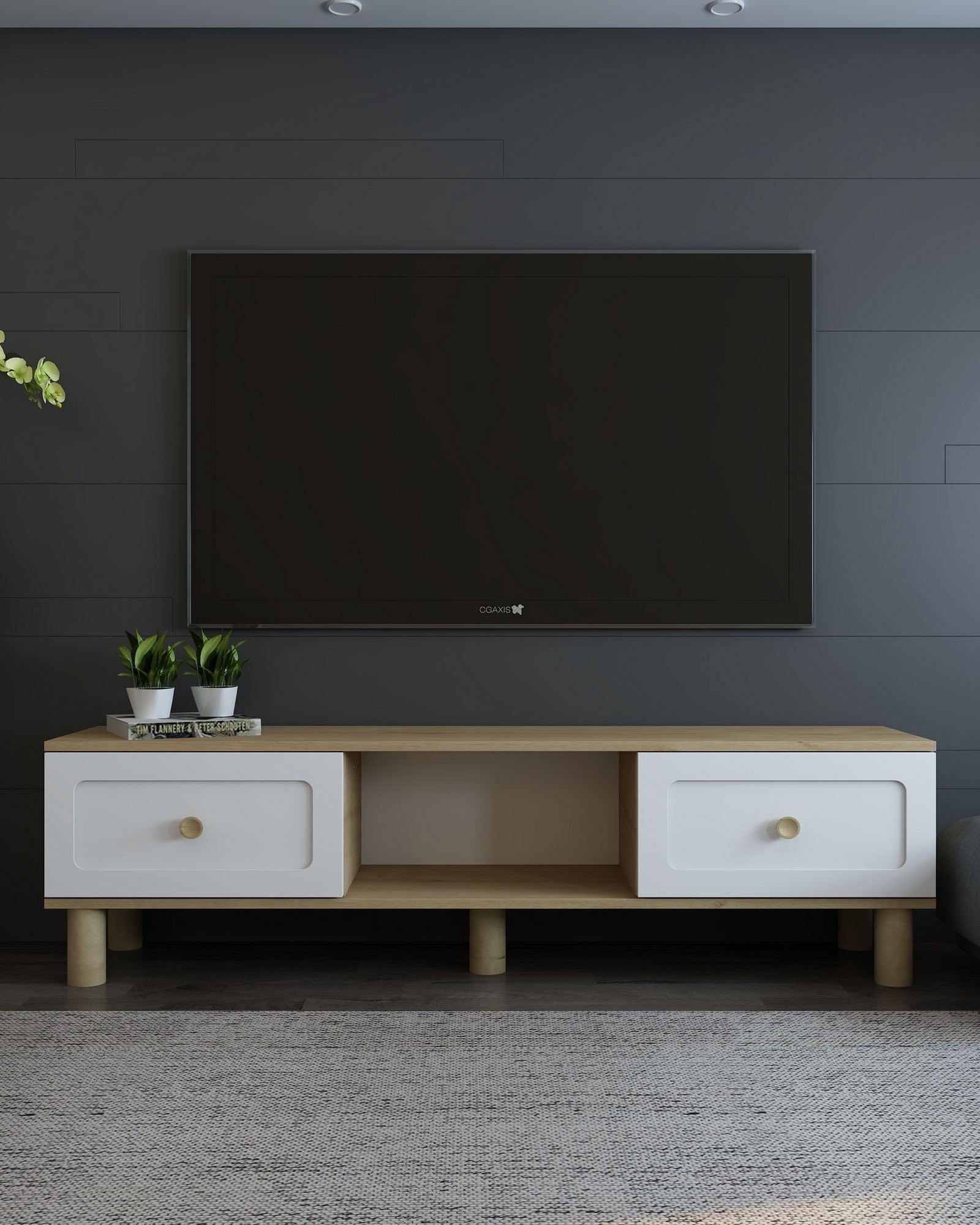 Móvel de TV – 150 cm x 40,6 cm – Carvalho Safira e Branco – MDF