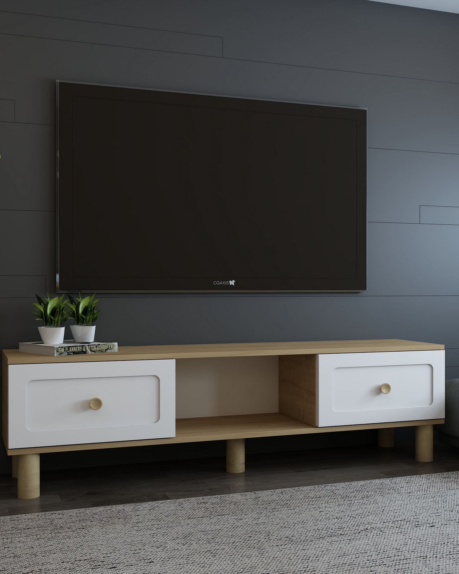 Móvel de TV – 150 cm x 40,6 cm – Carvalho Safira e Branco – MDF