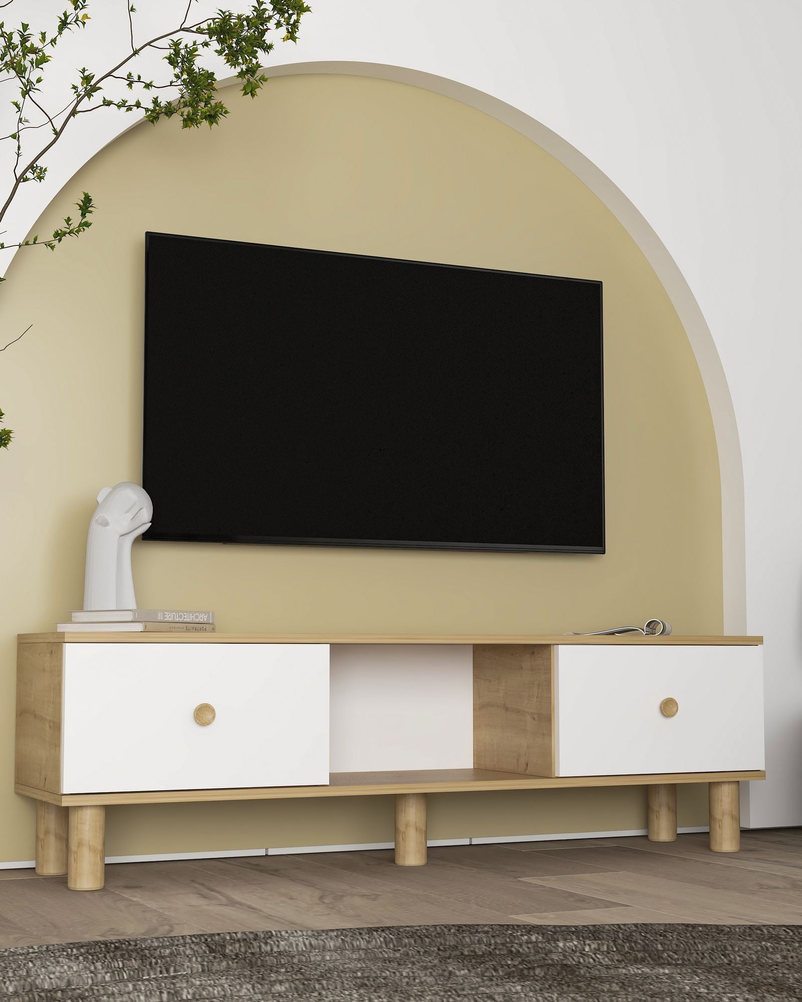 Móvel de TV – 150 cm x 40,6 cm – Carvalho Safira e Branco – MDF