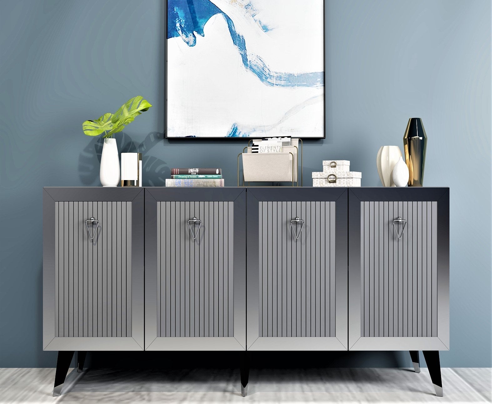 Aparador – 150 x 40 x 80 cm – Antracite e Prata – Painel de Partículas com Revestimento a Melamina