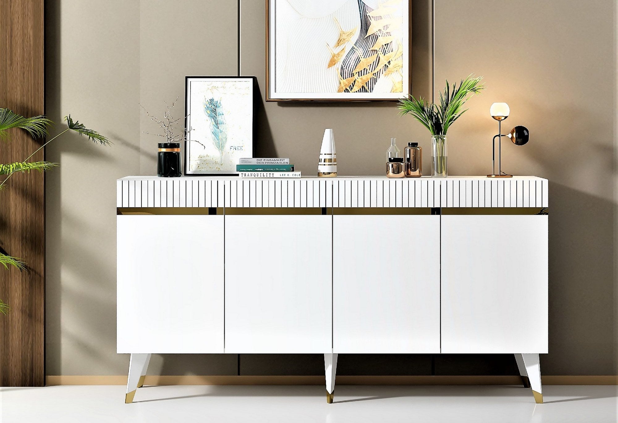 Aparador – 150 cm – Branco e Dourado – Painel de partículas revestido a melamina