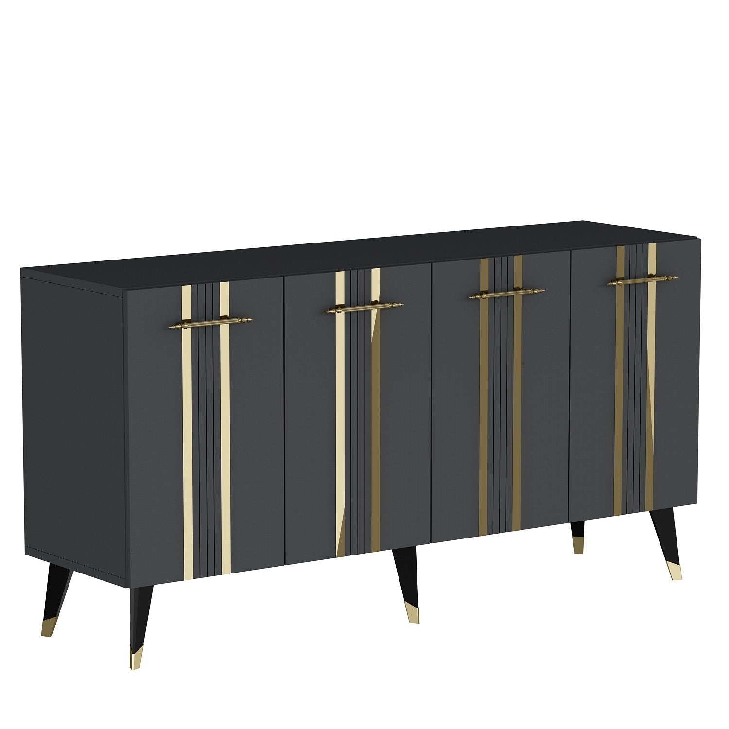 Aparador – 150cm x 80cm x 40cm – Antracite e Dourado – Painel de partículas revestido a melamina
