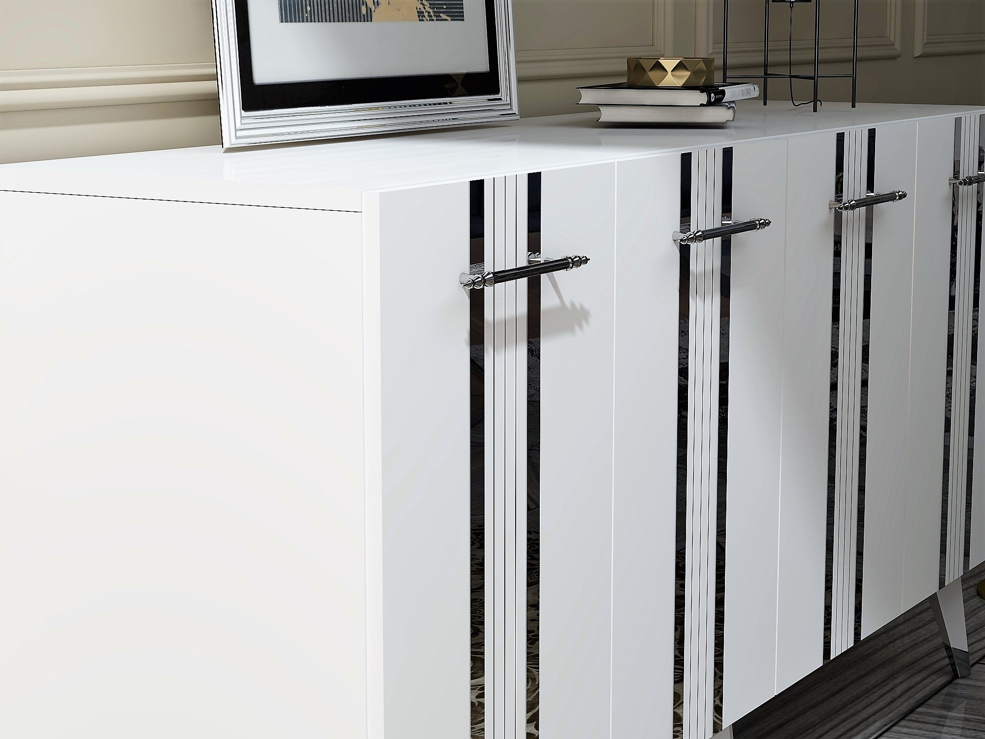 Aparador – 150 cm x 80 cm x 40 cm – Branco e Prata – Melamina