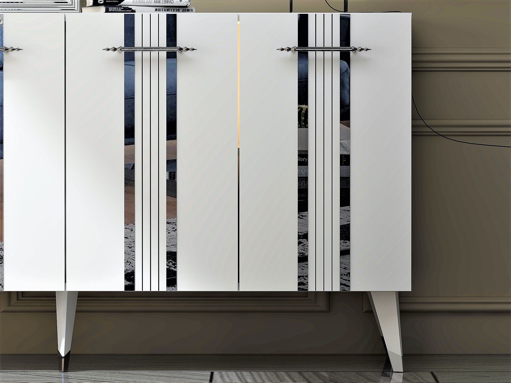Aparador – 150 cm x 80 cm x 40 cm – Branco e Prata – Melamina