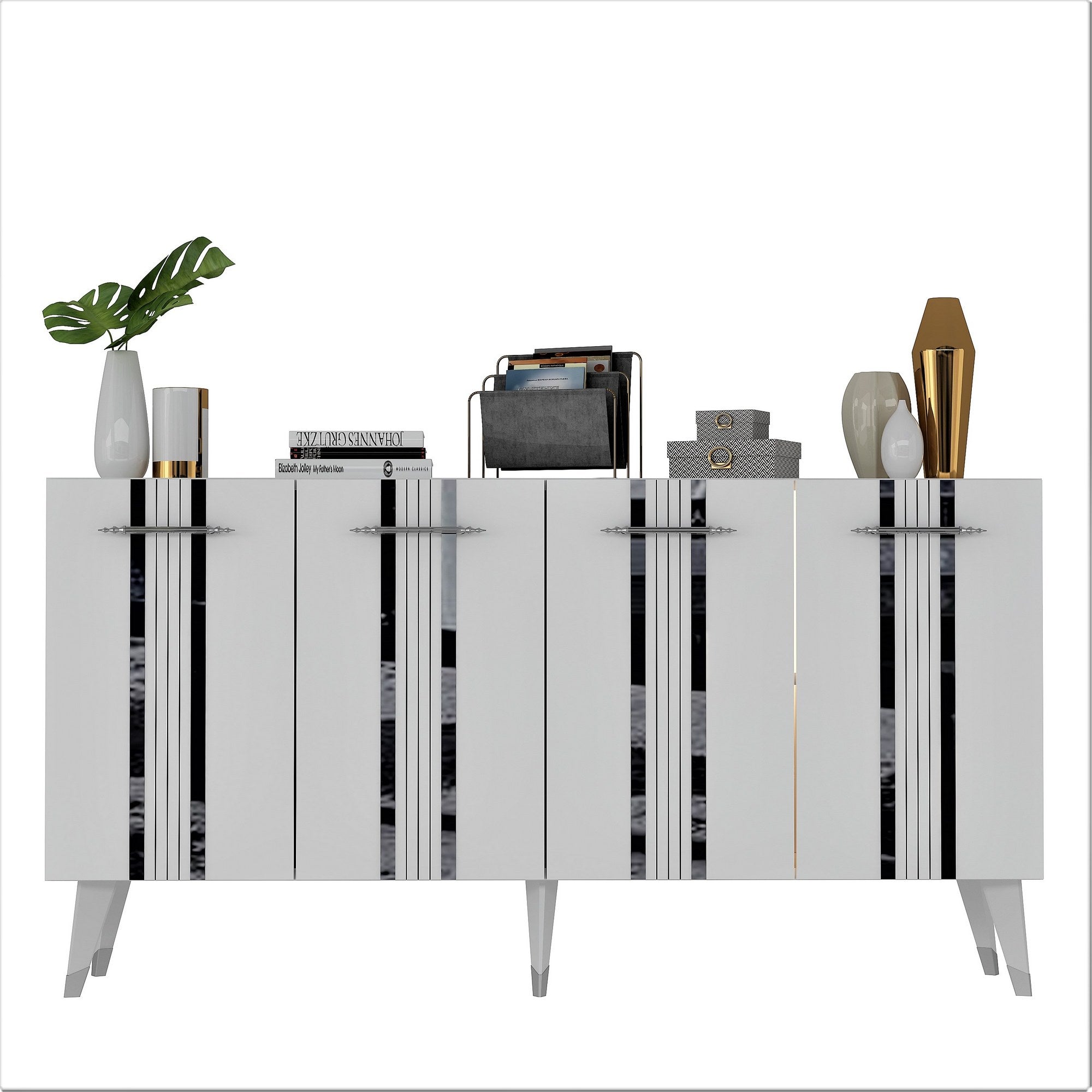 Aparador – 150 cm x 80 cm x 40 cm – Branco e Prata – Melamina