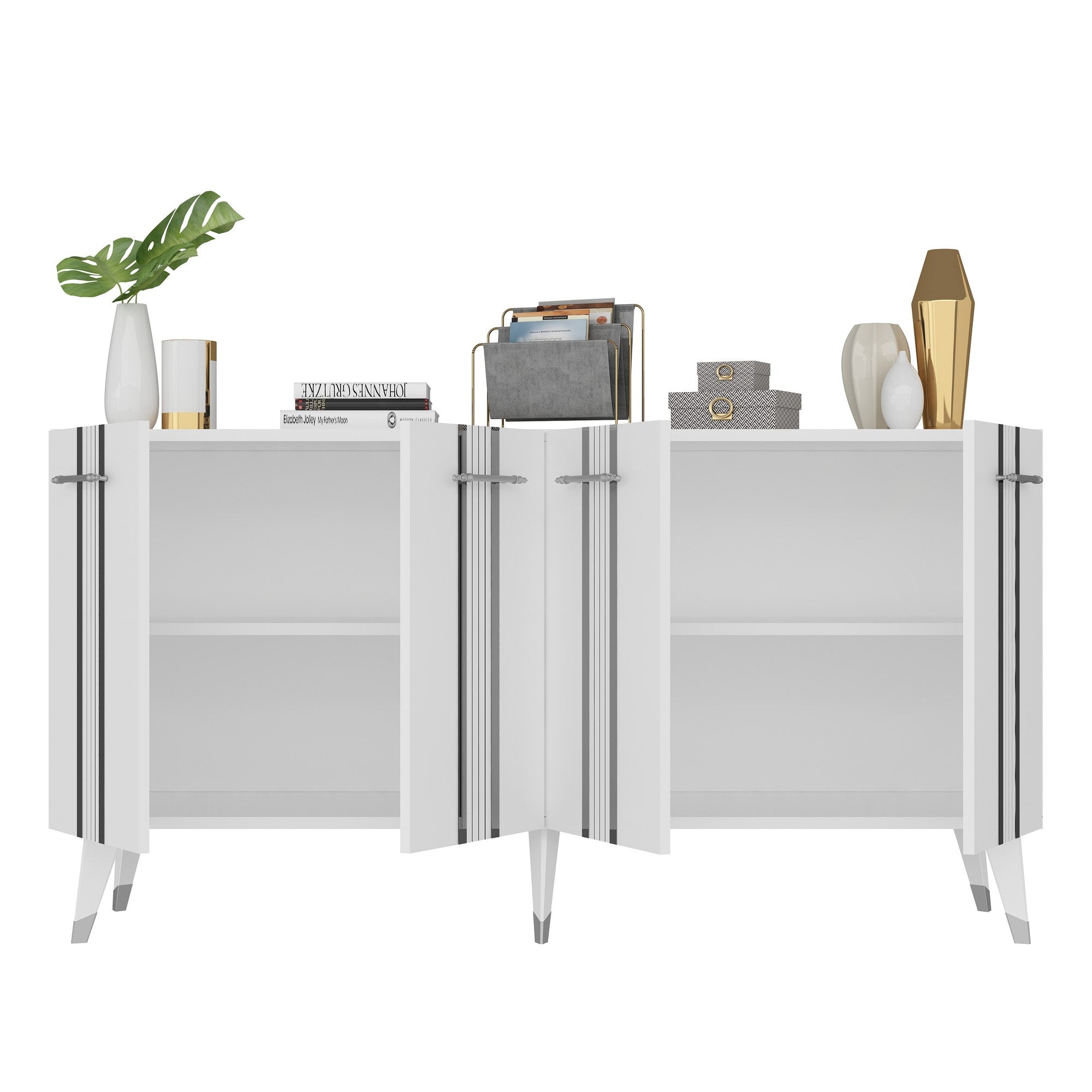 Aparador – 150 cm x 80 cm x 40 cm – Branco e Prata – Melamina