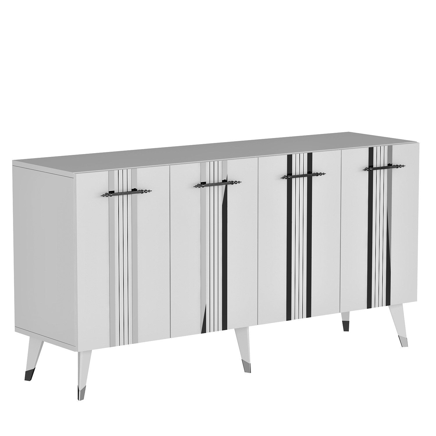 Aparador – 150 cm x 80 cm x 40 cm – Branco e Prata – Melamina